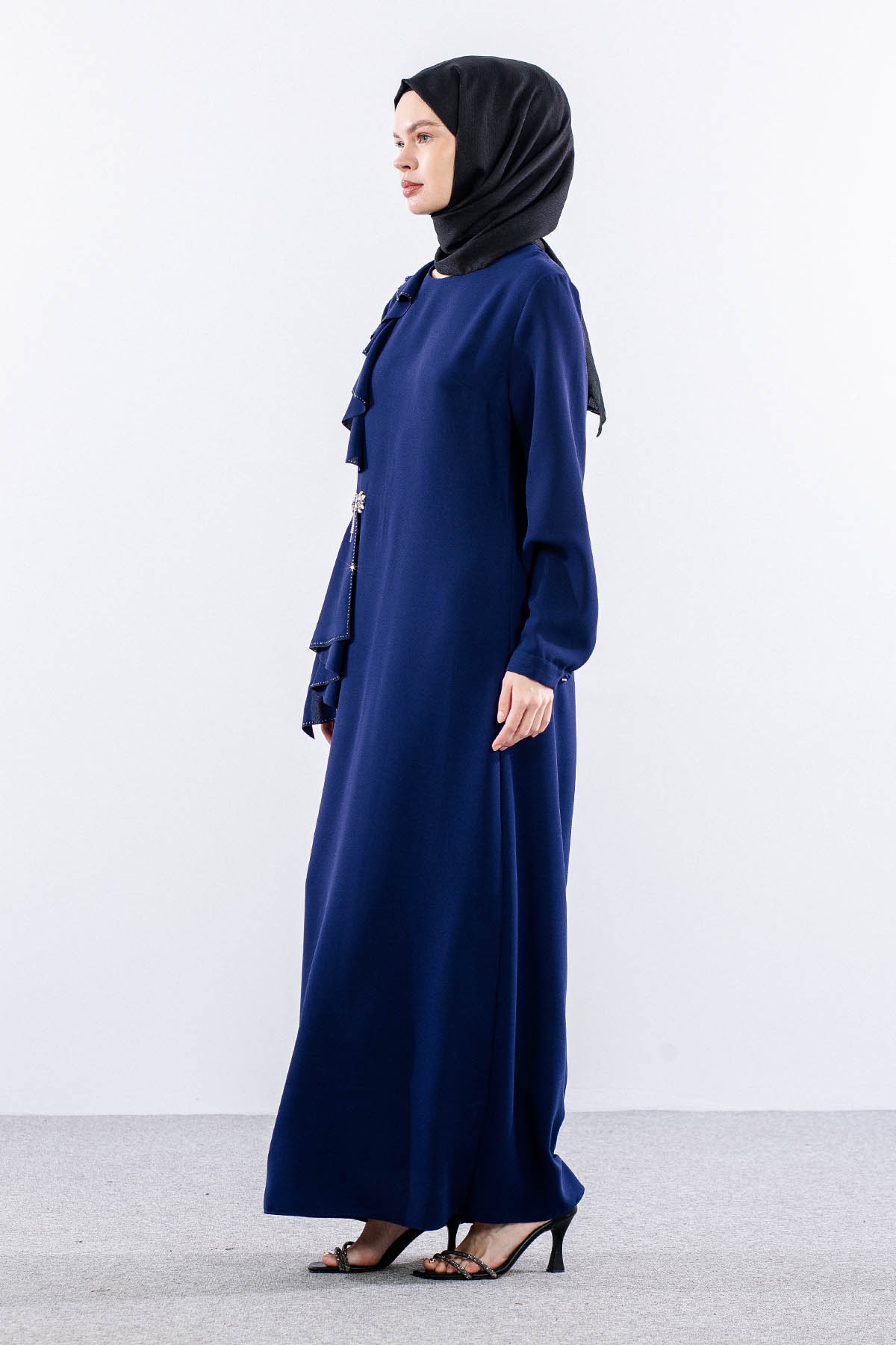 2559 Elbise 42-50 Şık Tas Detay - Sax - 4