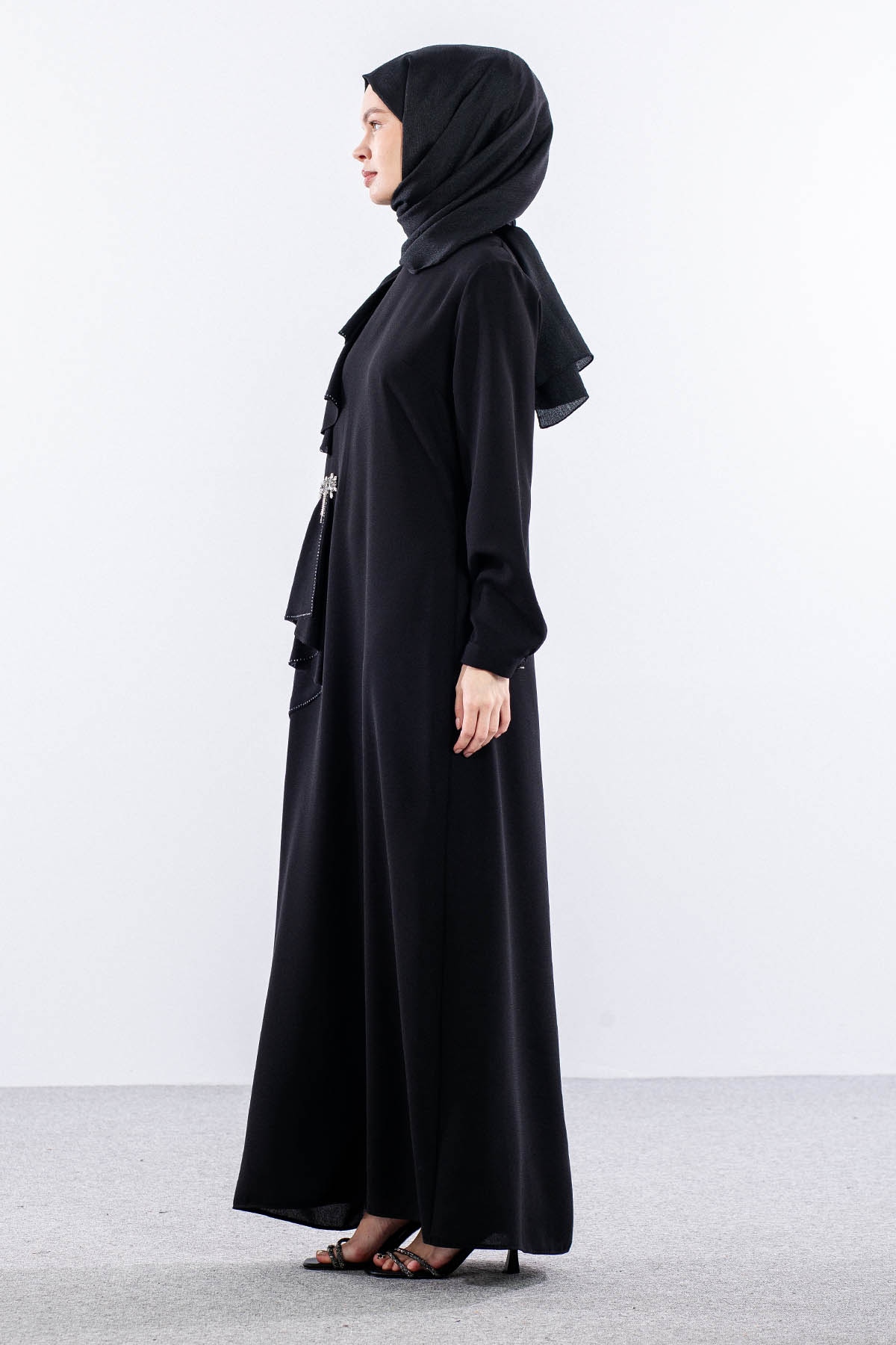 2559 Elbise 42-50 Şık Tas Detay - Siyah - 4