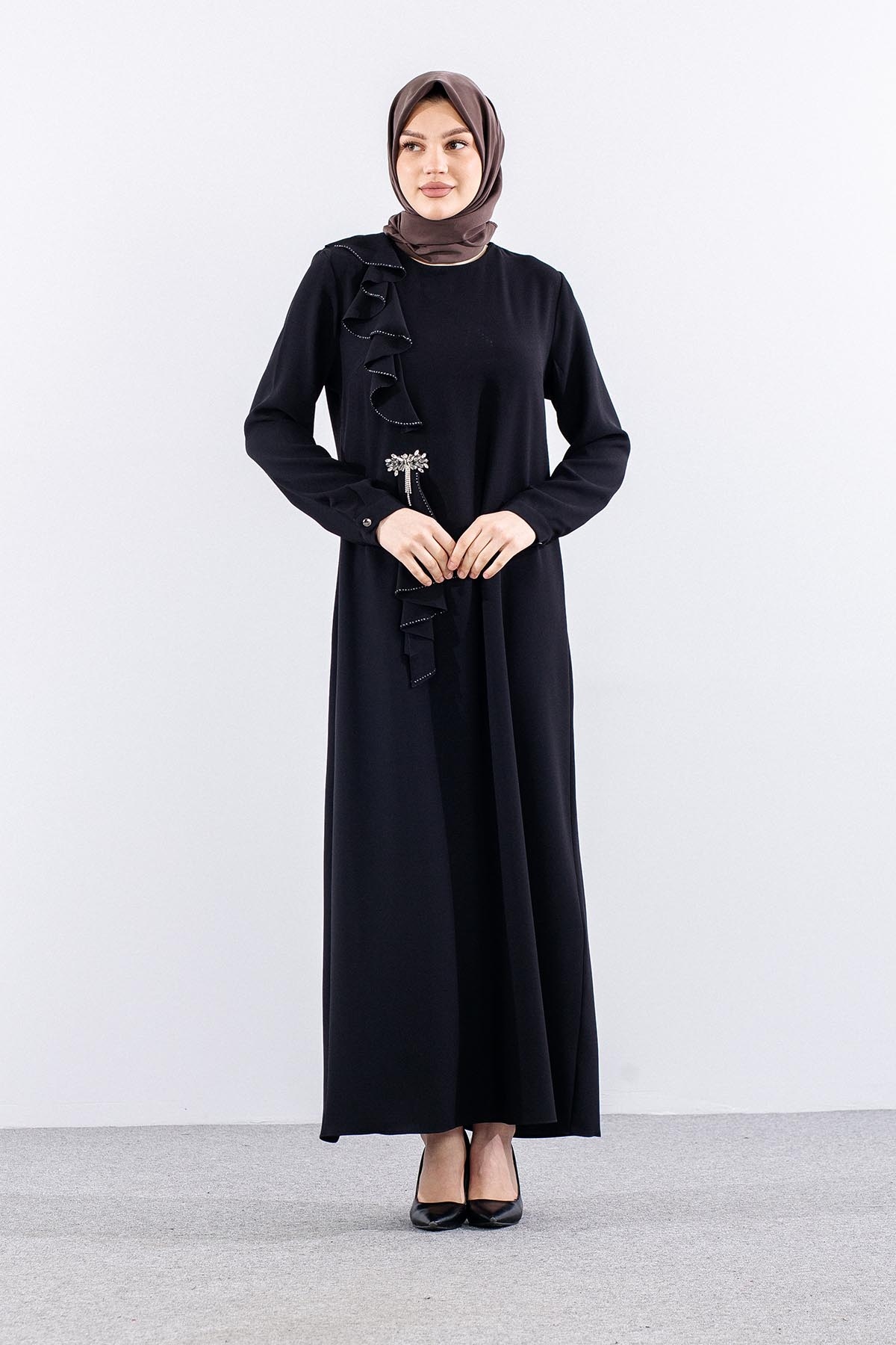 2559 Elbi̇se 42-50 Volan Detay - Siyah - 1