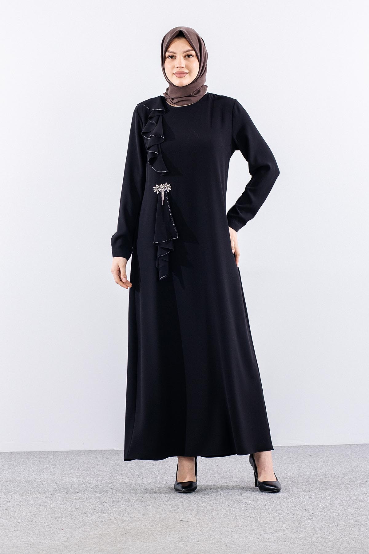 2559 Elbi̇se 42-50 Volan Detay - Siyah - 2