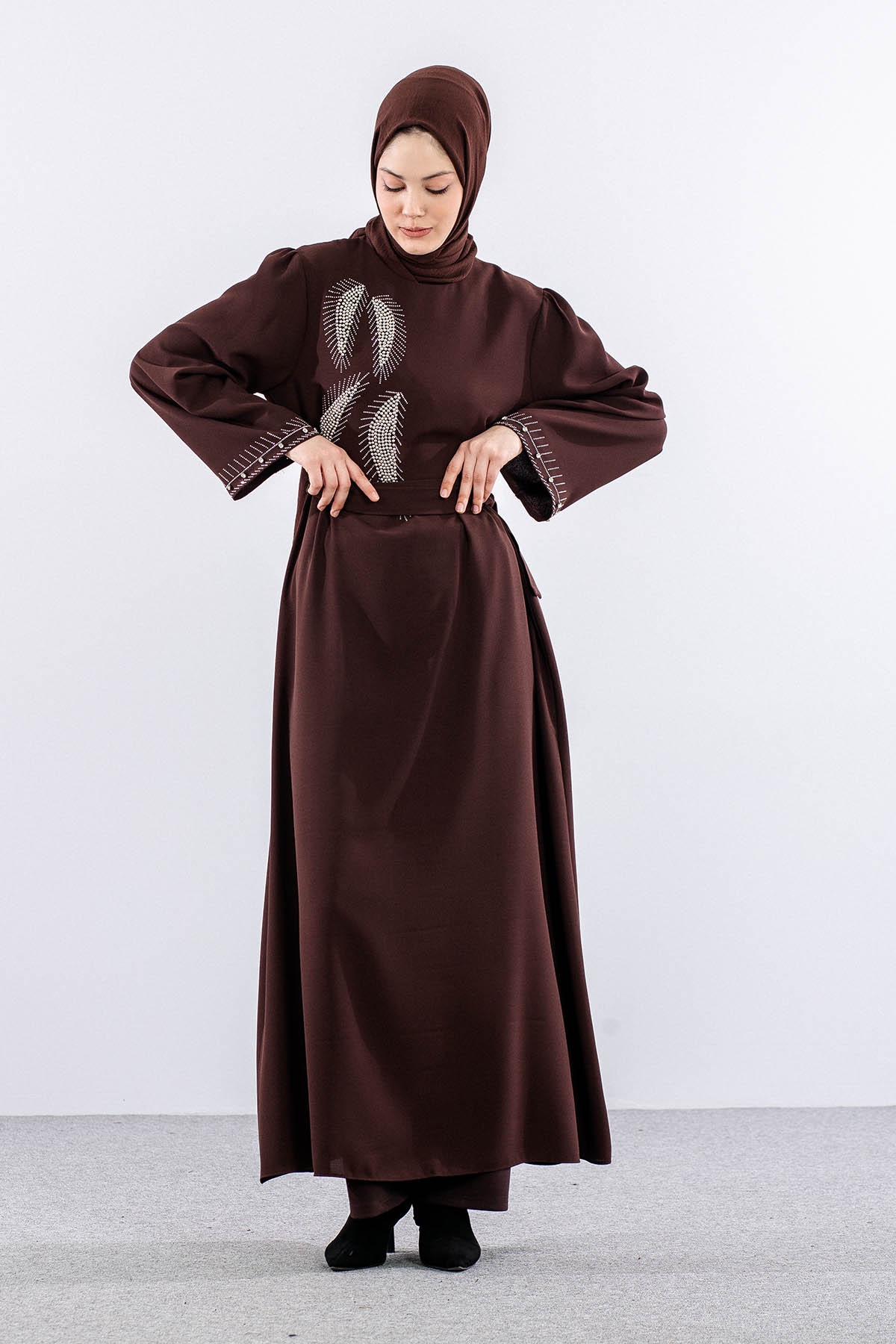 2561 Elbi̇se 44-52 Kol Ve Yan Tas Detay - Kahve - 1