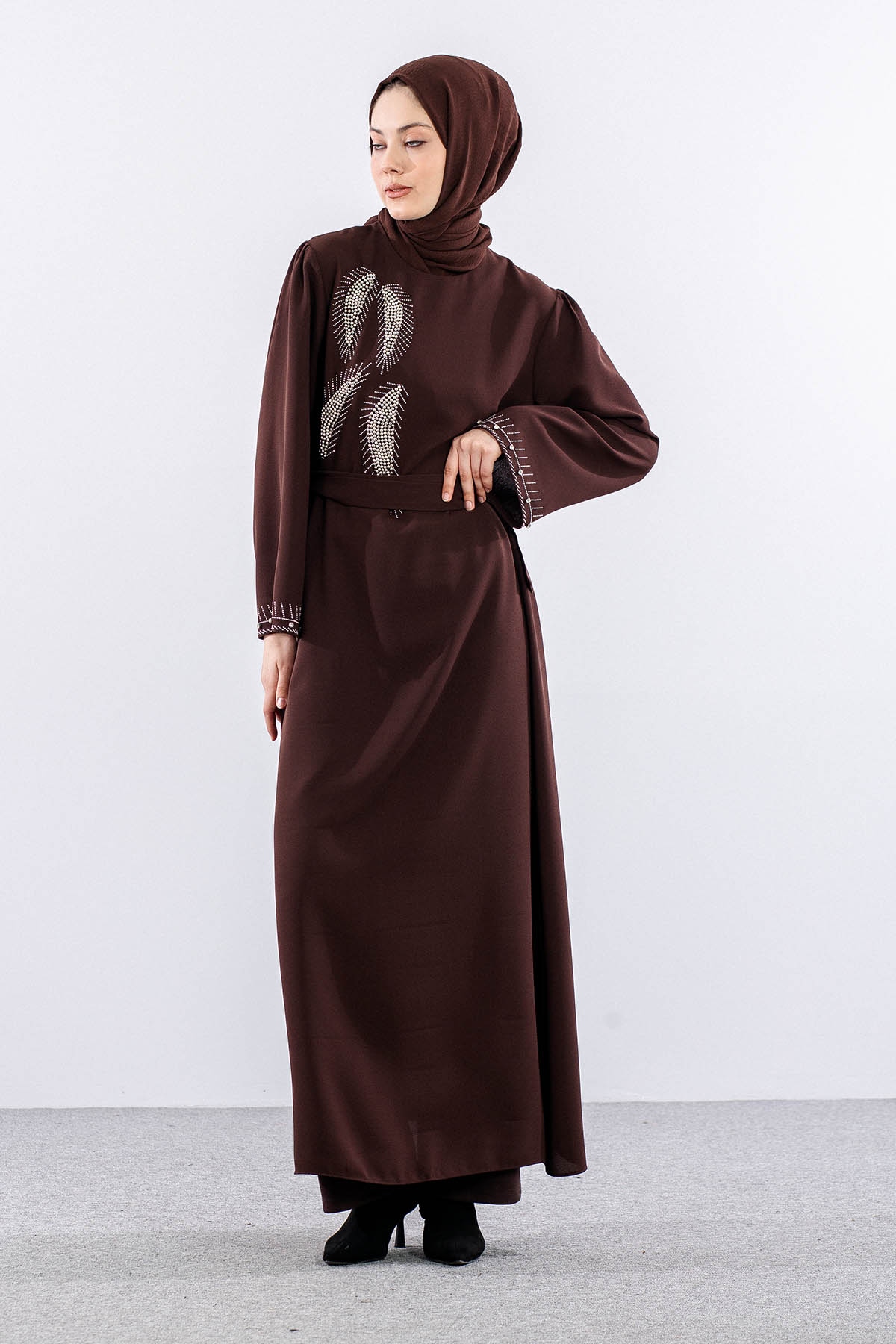 2561 Elbi̇se 44-52 Kol Ve Yan Tas Detay - Kahve - 2