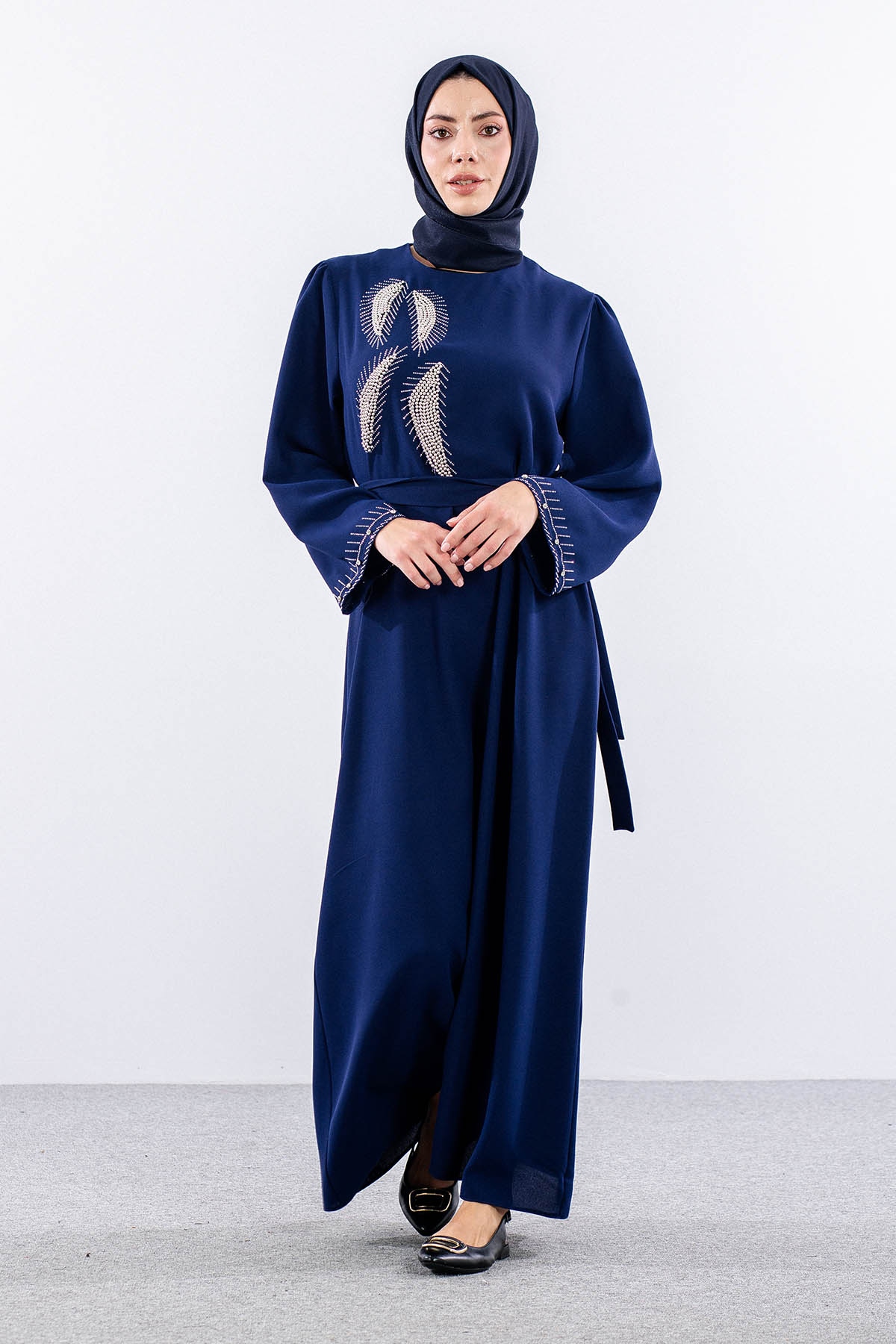 2561 Elbise 44-52 Kol Ve Yan Tas Detay - Sax - 1