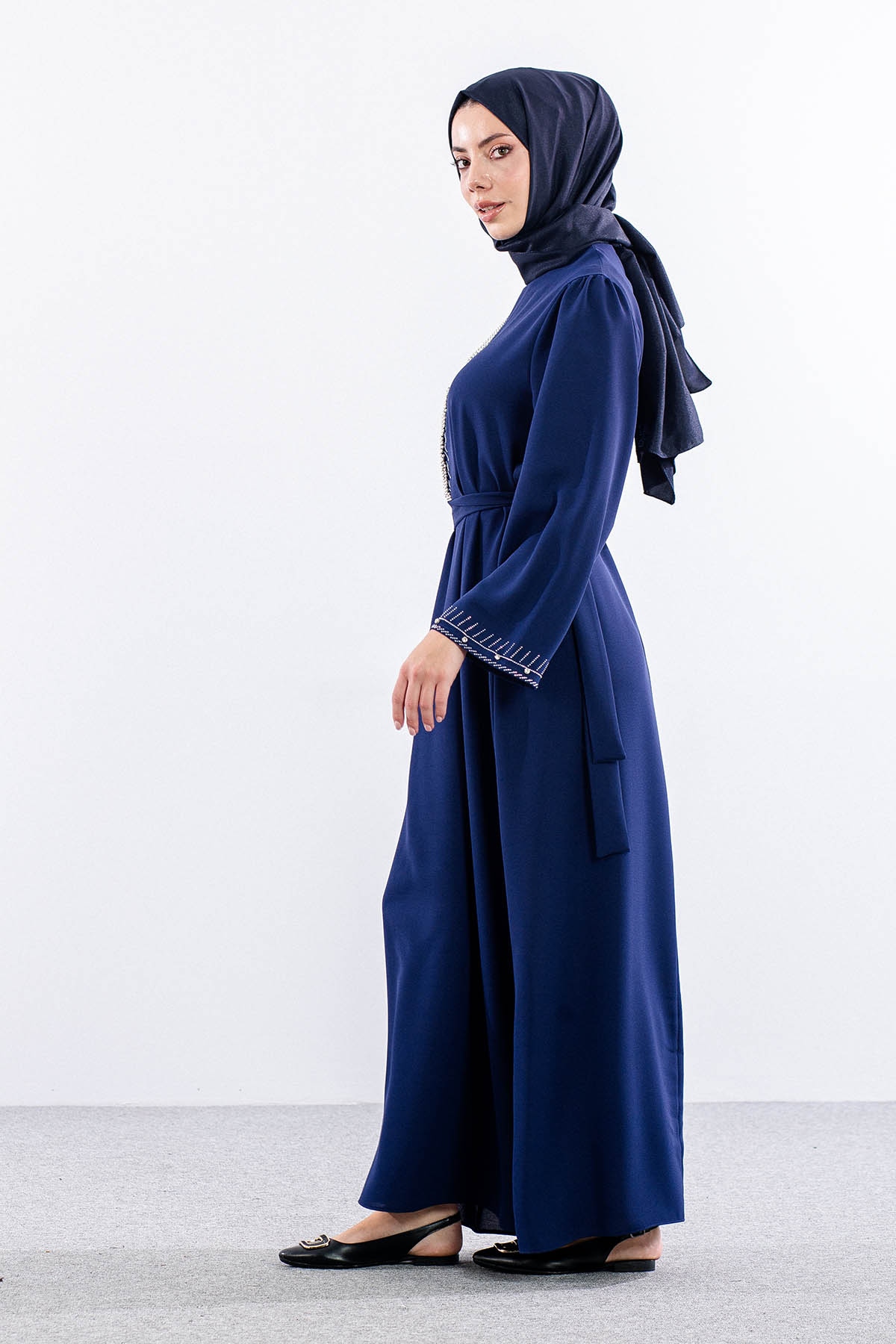 2561 Elbise 44-52 Kol Ve Yan Tas Detay - Sax - 4