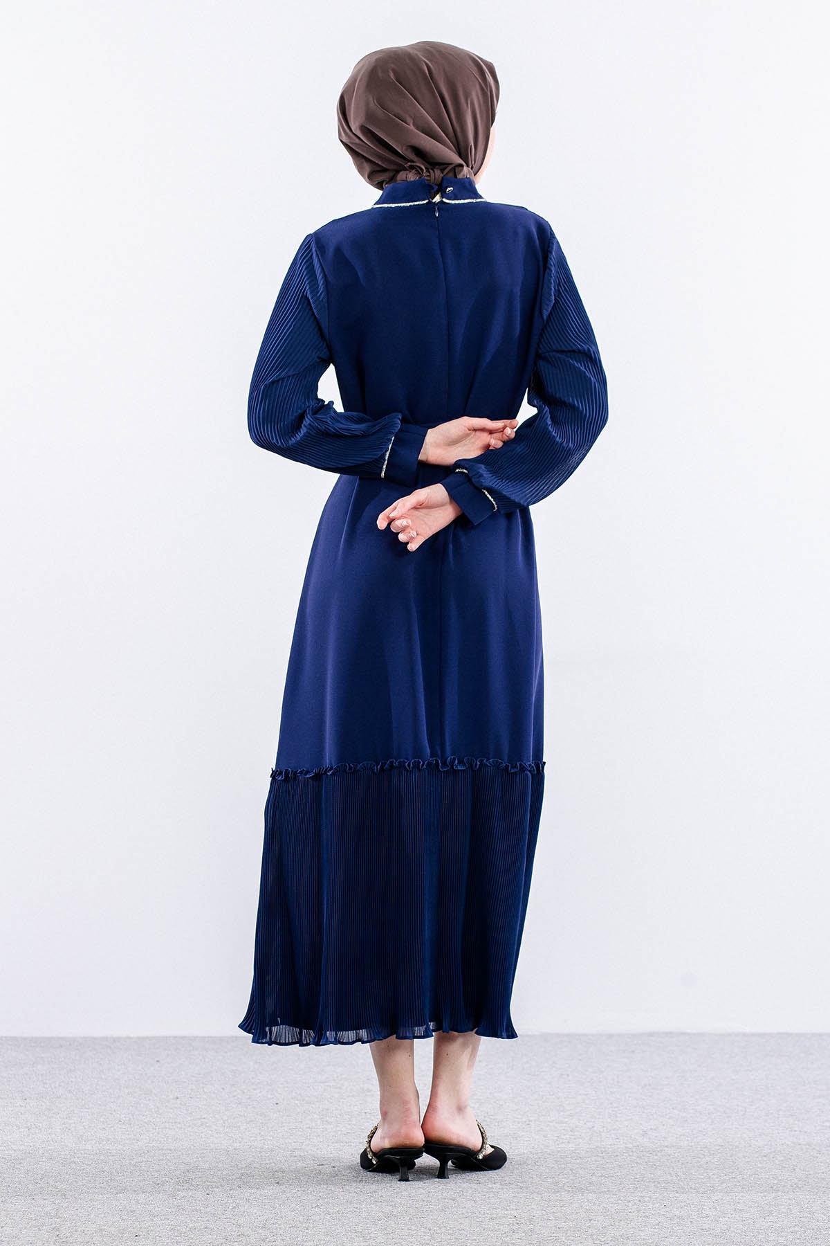 2565 Elbise 42-50 Plise Detay - Sax - 4