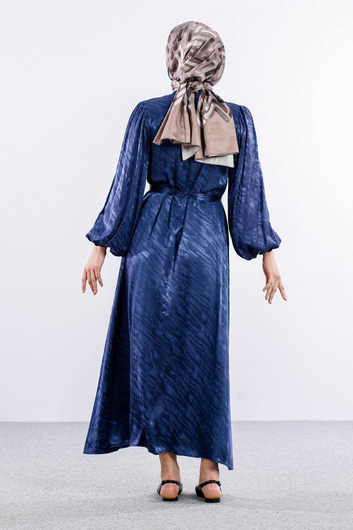 2573 Elbise 36-44 Saten - Lacivert - 4