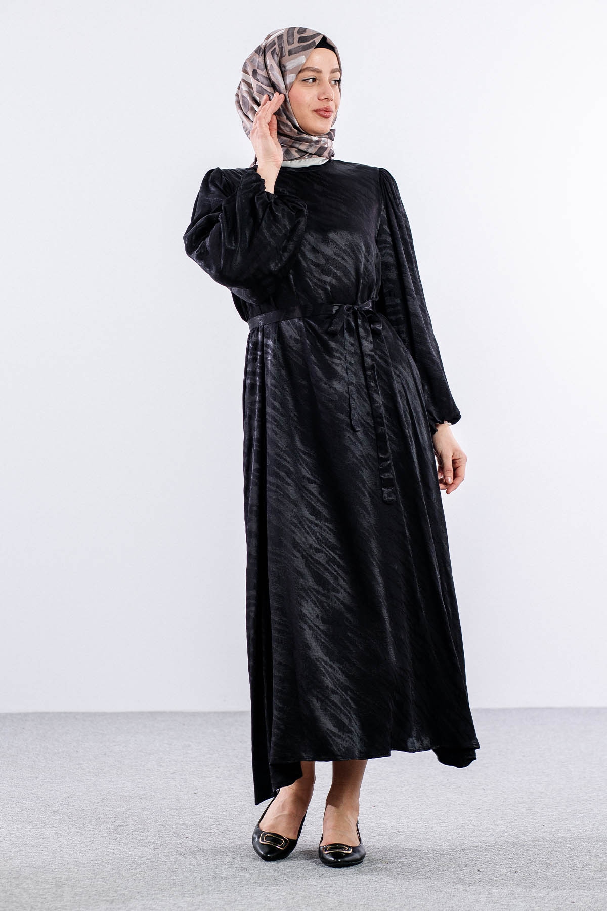 2573 Elbise 36-44 Saten - Siyah - 1