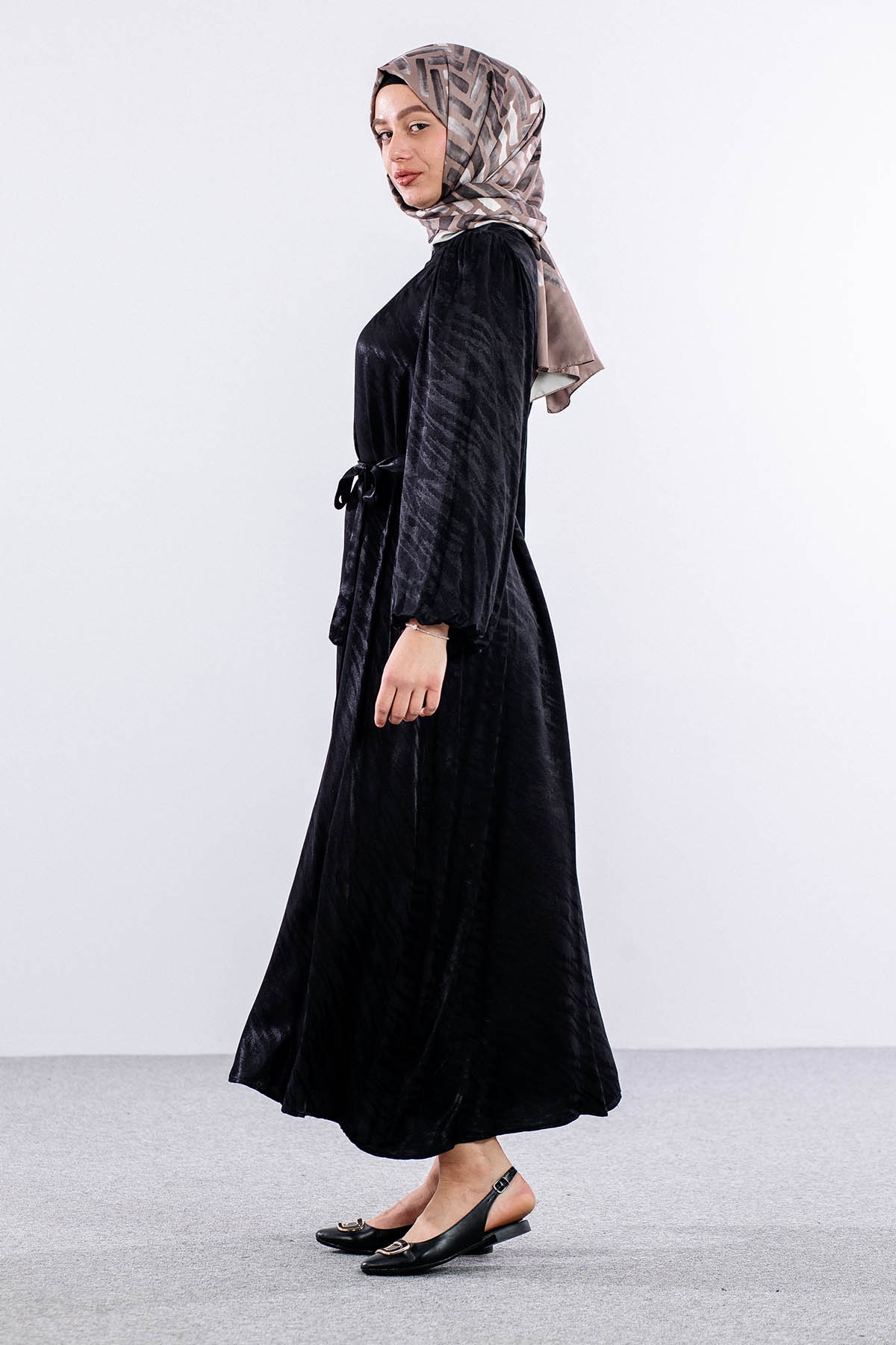 2573 Elbise 36-44 Saten - Siyah - 2