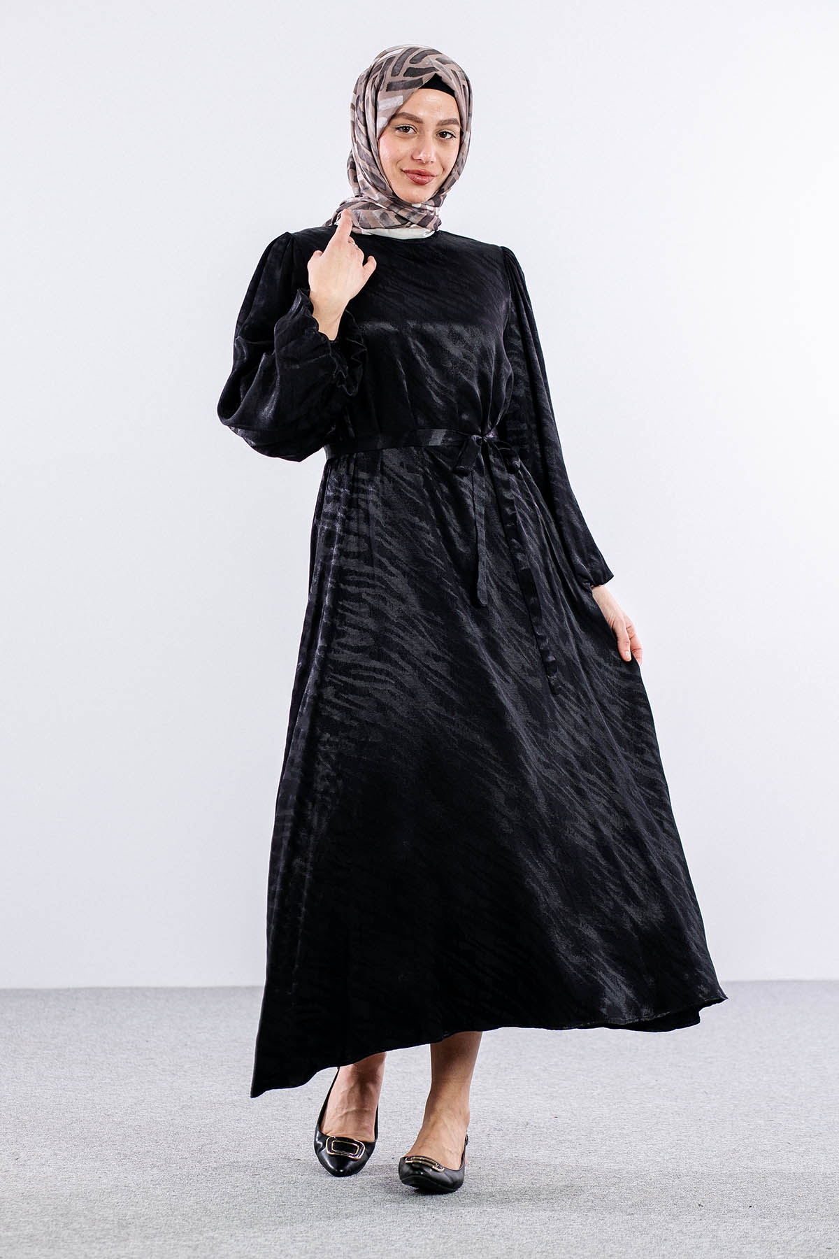 2573 Elbise 36-44 Saten - Siyah - 3