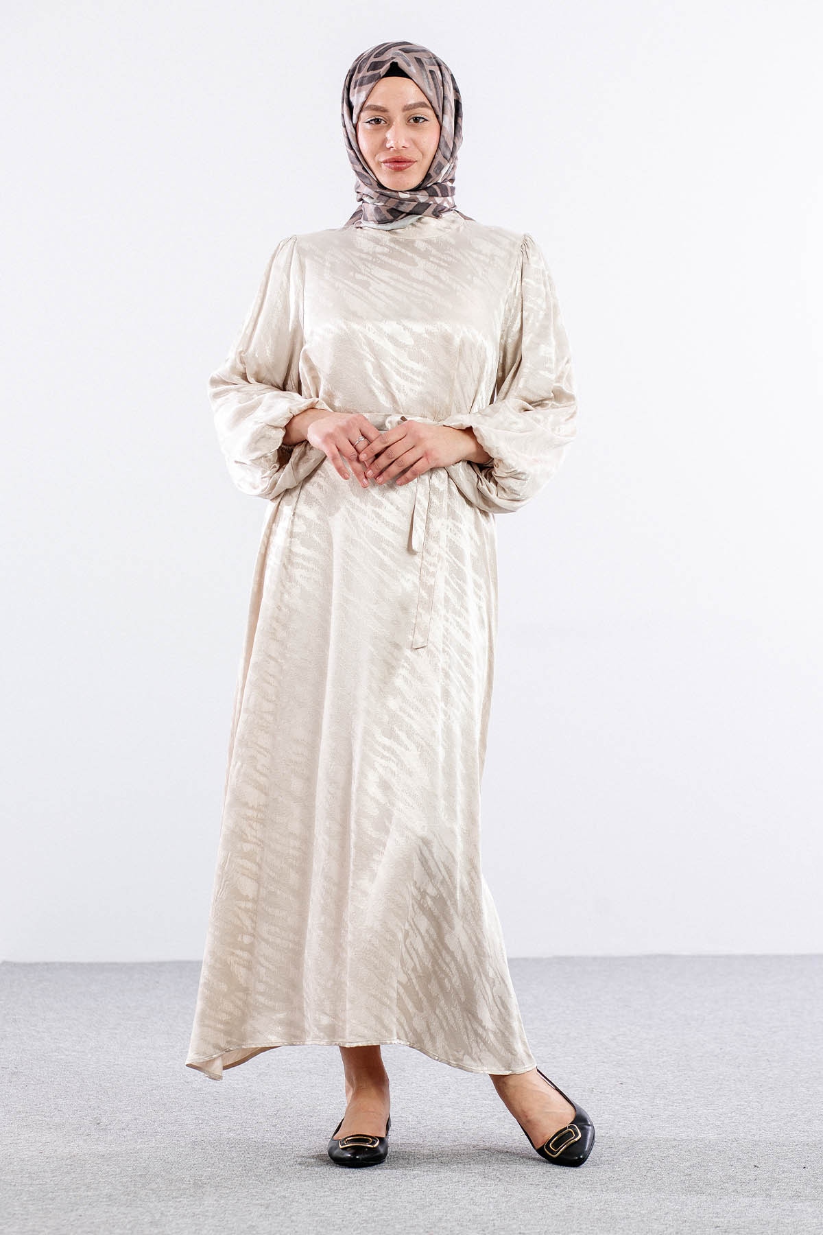 2573 Elbise 36-44 Saten - Tas - 1