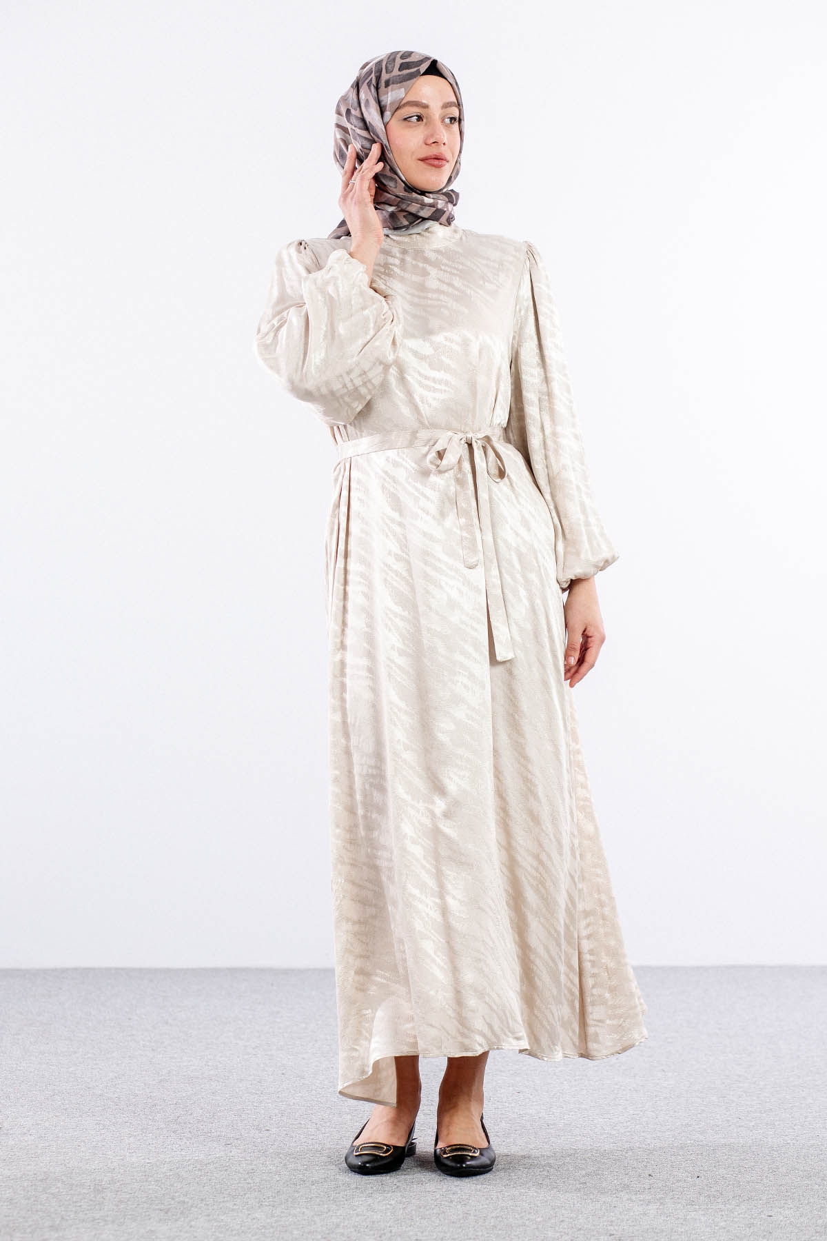 2573 Elbise 36-44 Saten - Tas - 2