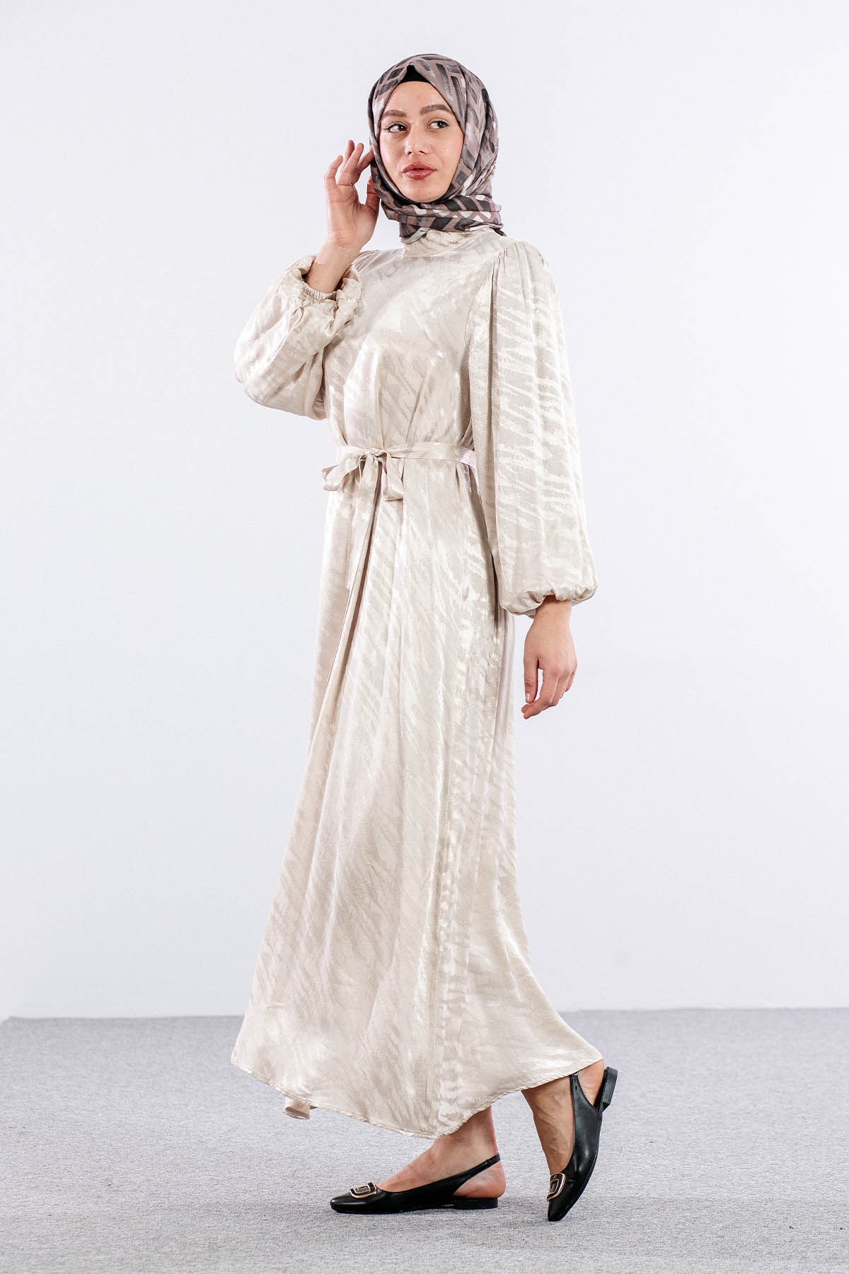 2573 Elbise 36-44 Saten - Tas - 4