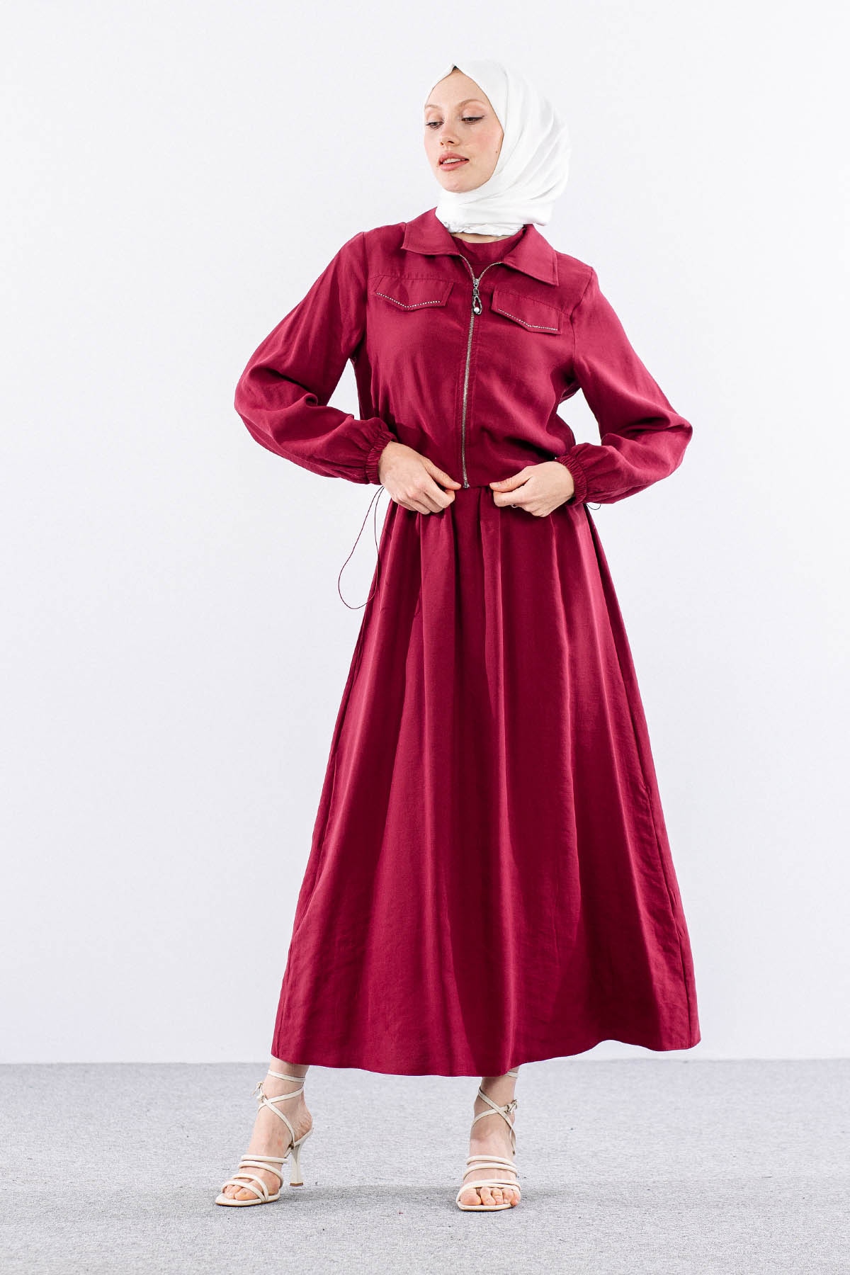 2574 Elbise Takim 38-46 - Bordo - 1