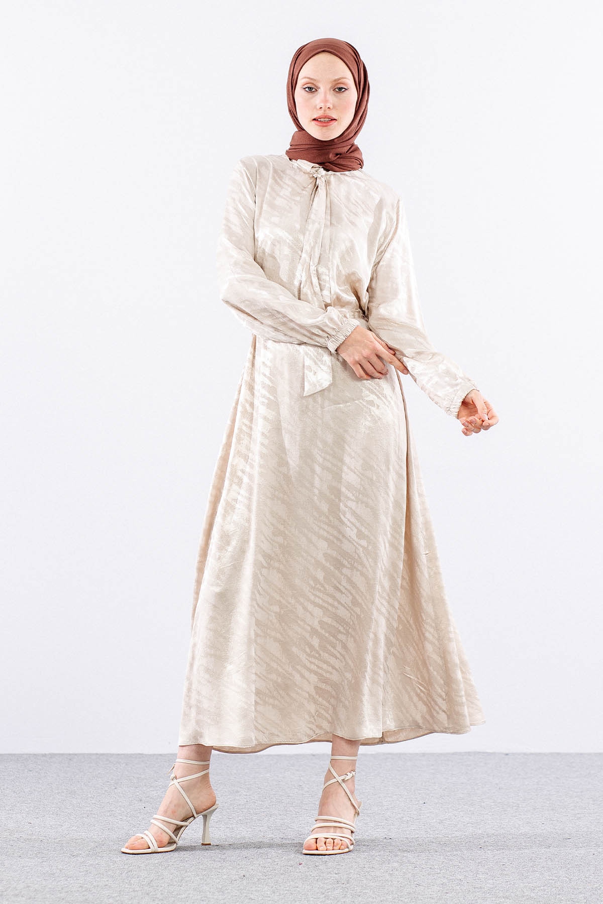 2575 Elbise 40-48 Saten Jakar - Tas - 2