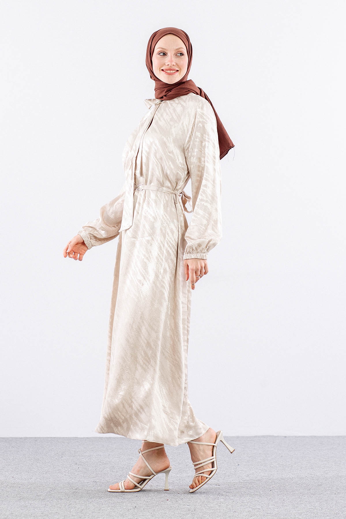 2575 Elbise 40-48 Saten Jakar - Tas - 3