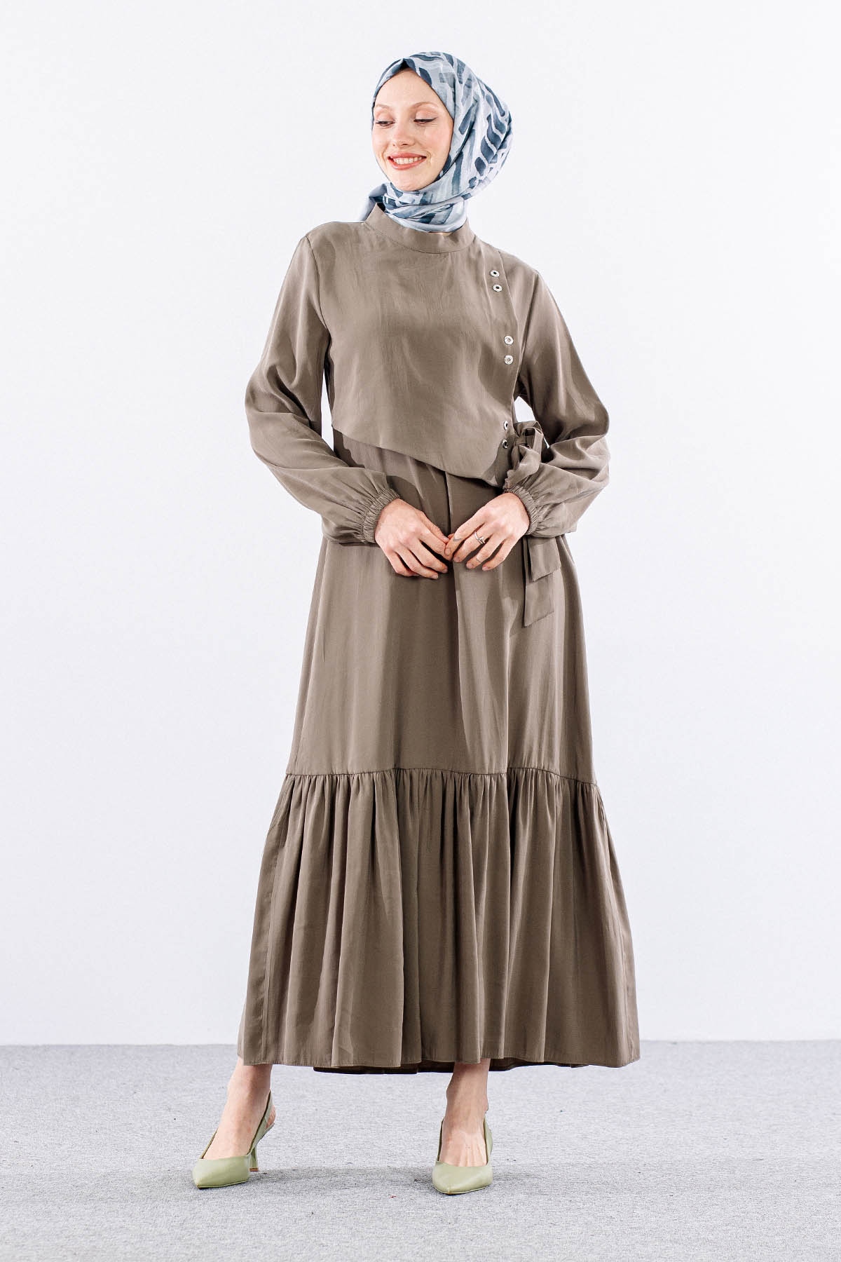 2576 Elbise 38-46 Aller Kuşgözü Detay - Haki - 1