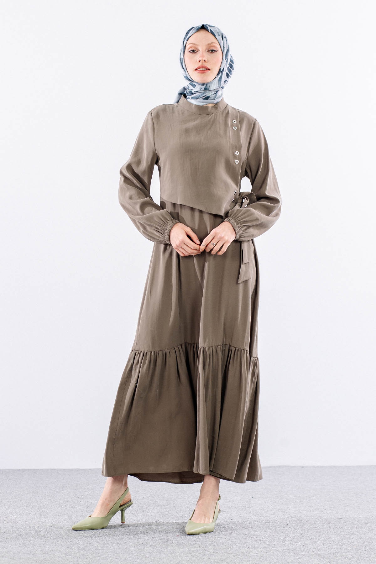 2576 Elbise 38-46 Aller Kuşgözü Detay - Haki - 2