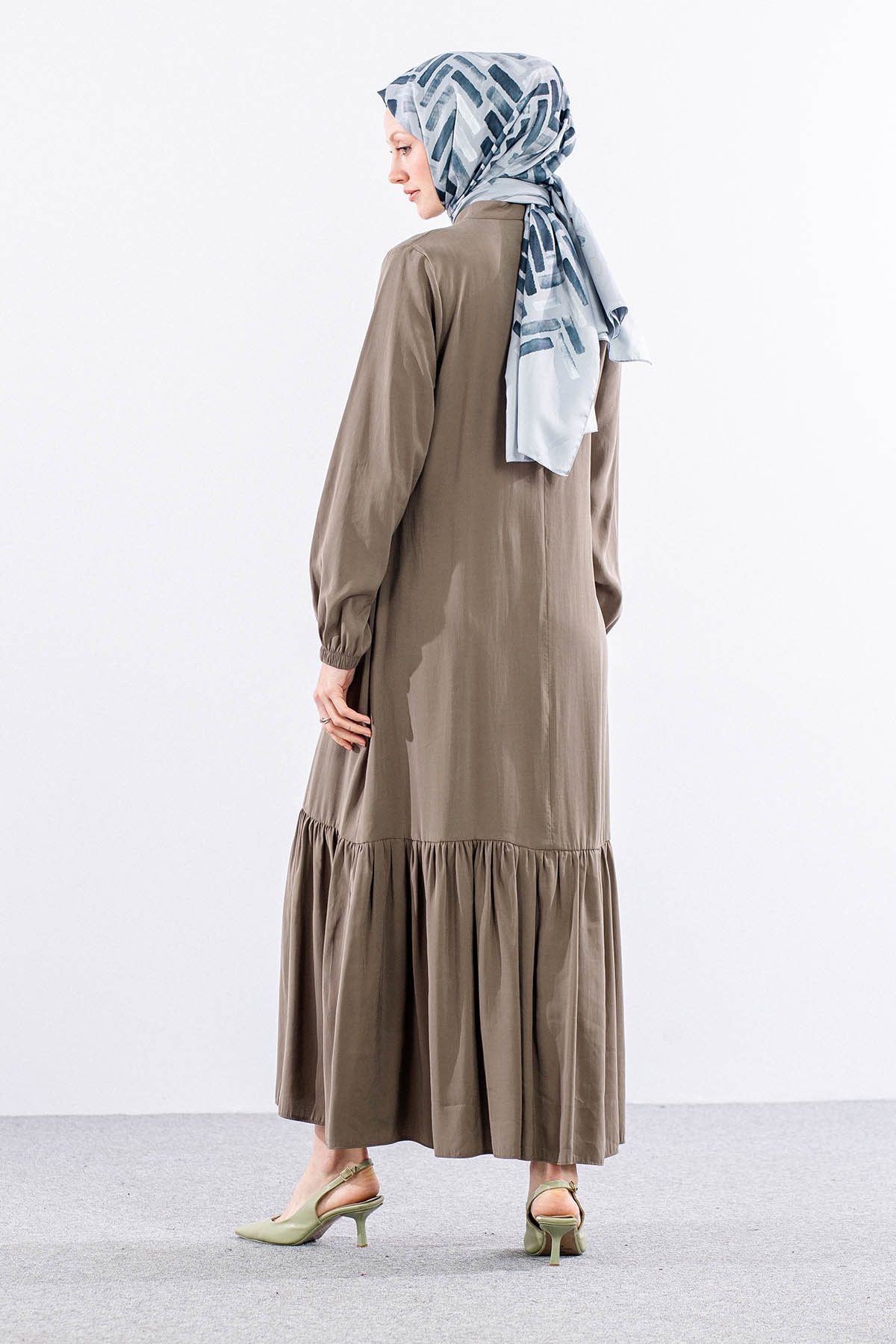 2576 Elbise 38-46 Aller Kuşgözü Detay - Haki - 5