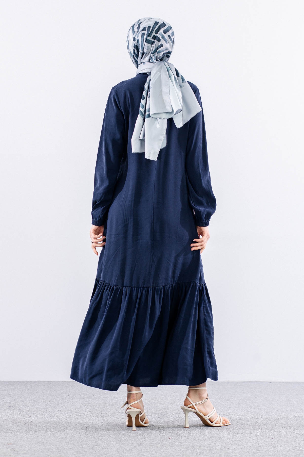 2576 Elbise 38-46 Aller Kuşgözü Detay - Lacivert - 5