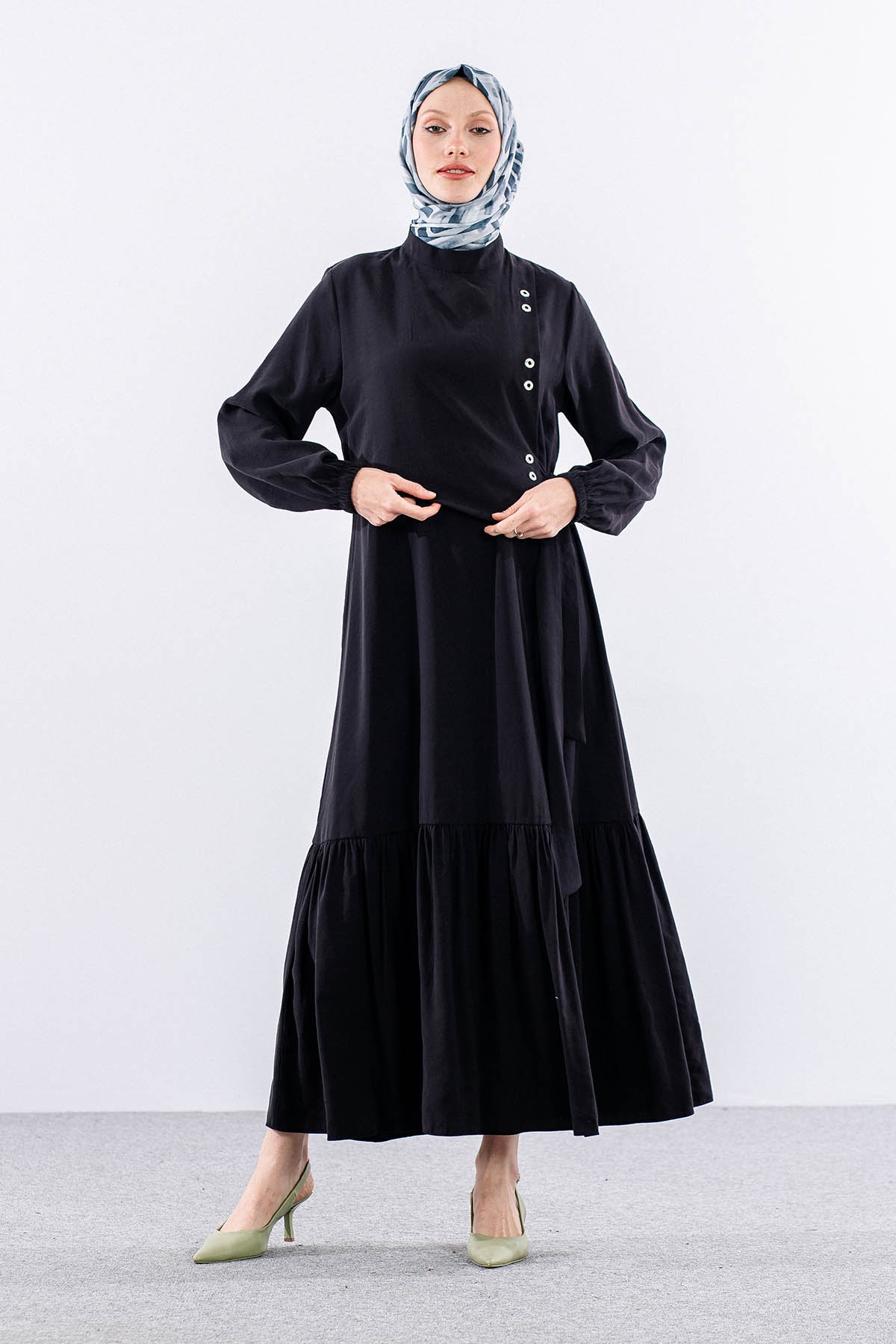 2576 Elbise 38-46 Aller Kuşgözü Detay - Siyah - 1