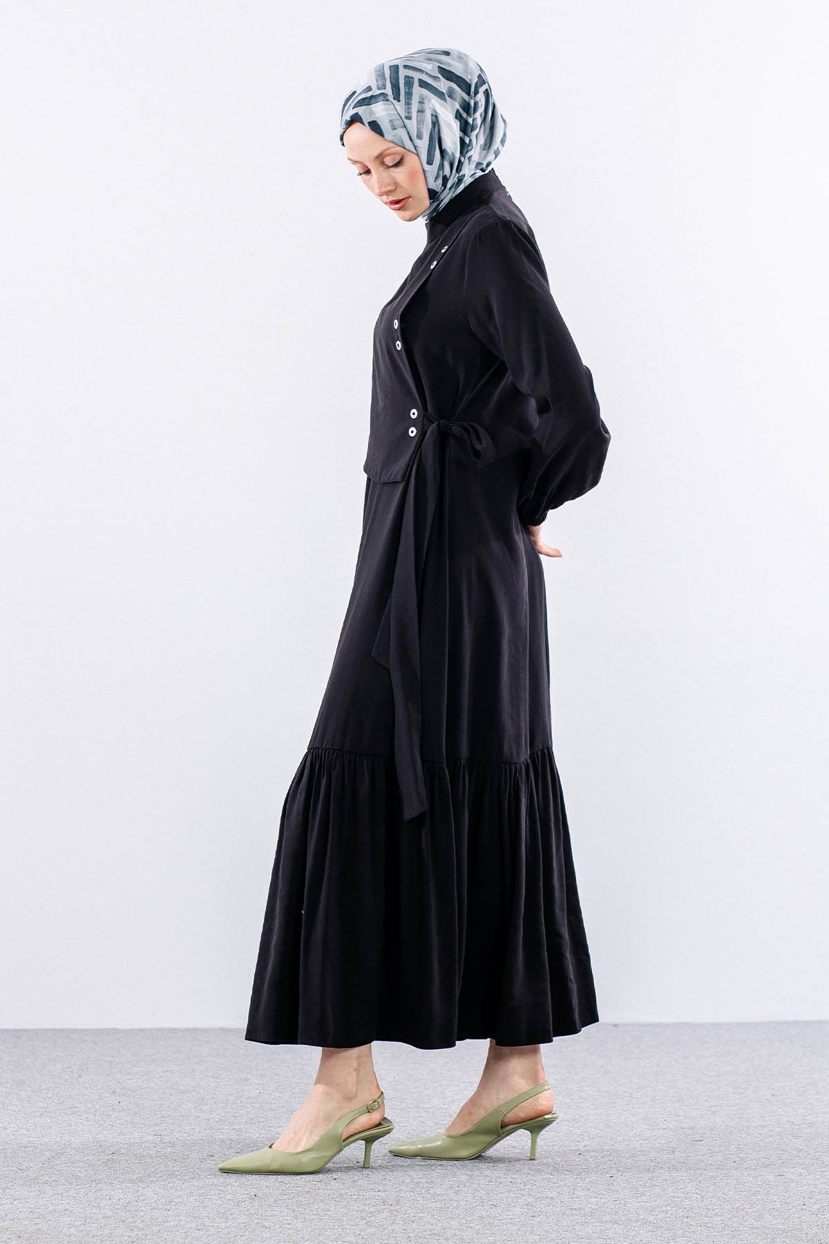 2576 Elbise 38-46 Aller Kuşgözü Detay - Siyah - 4