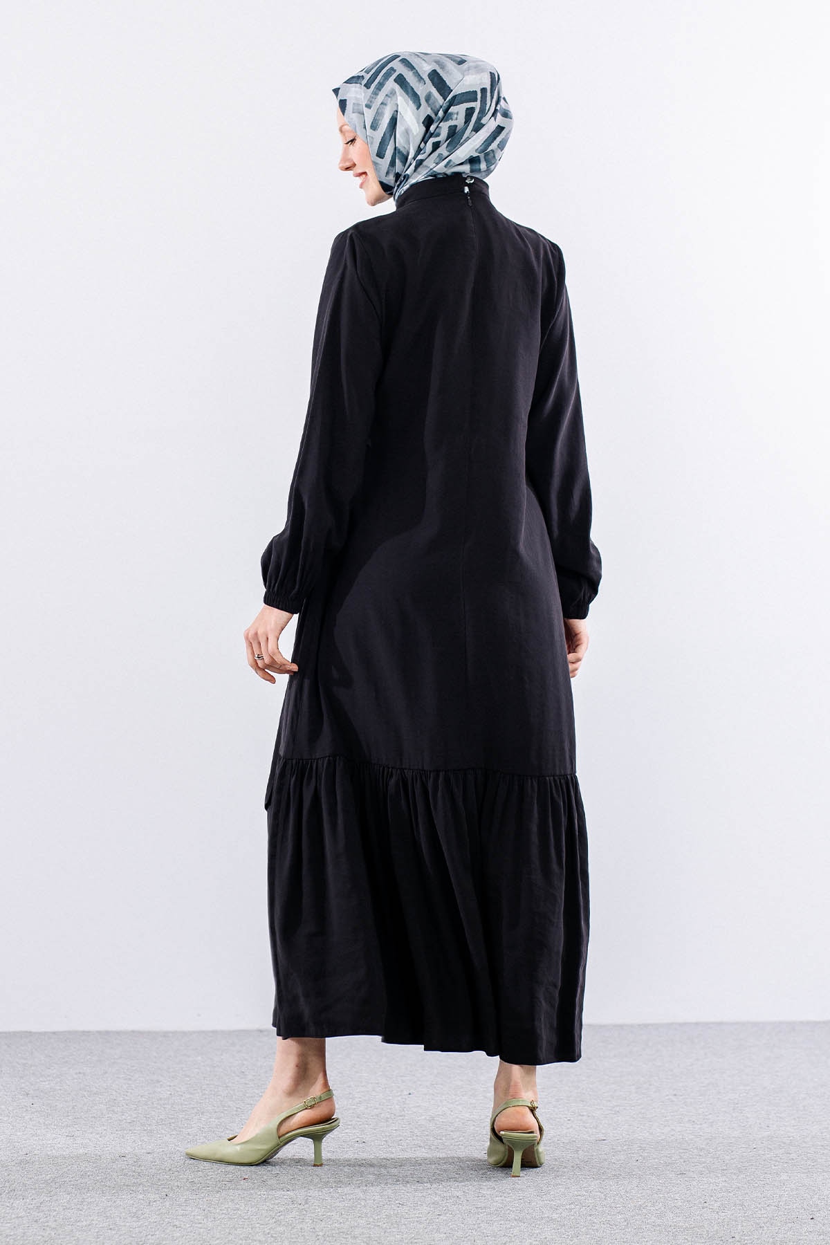 2576 Elbise 38-46 Aller Kuşgözü Detay - Siyah - 5