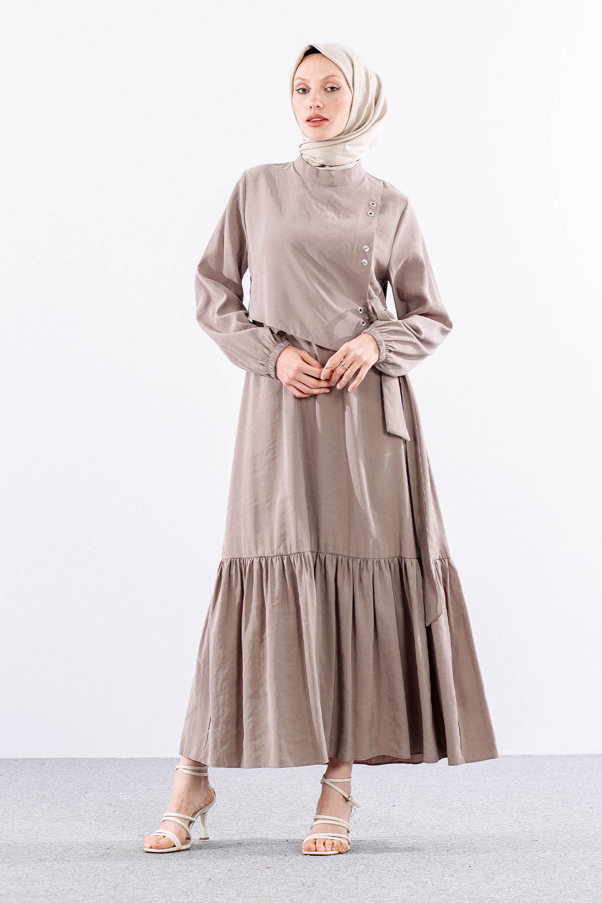 2576 Elbise 38-46 Aller Kuşgözü Detay - Tas - 1