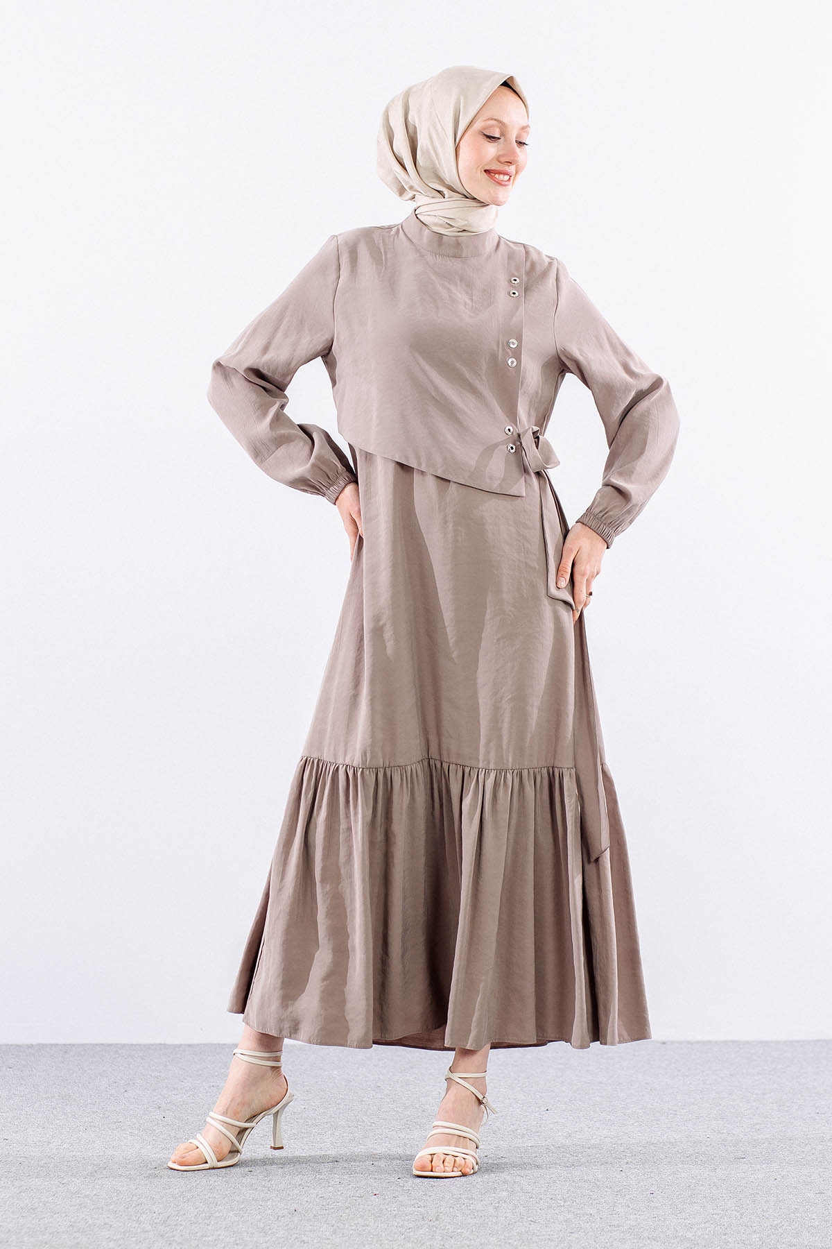 2576 Elbise 38-46 Aller Kuşgözü Detay - Tas - 2