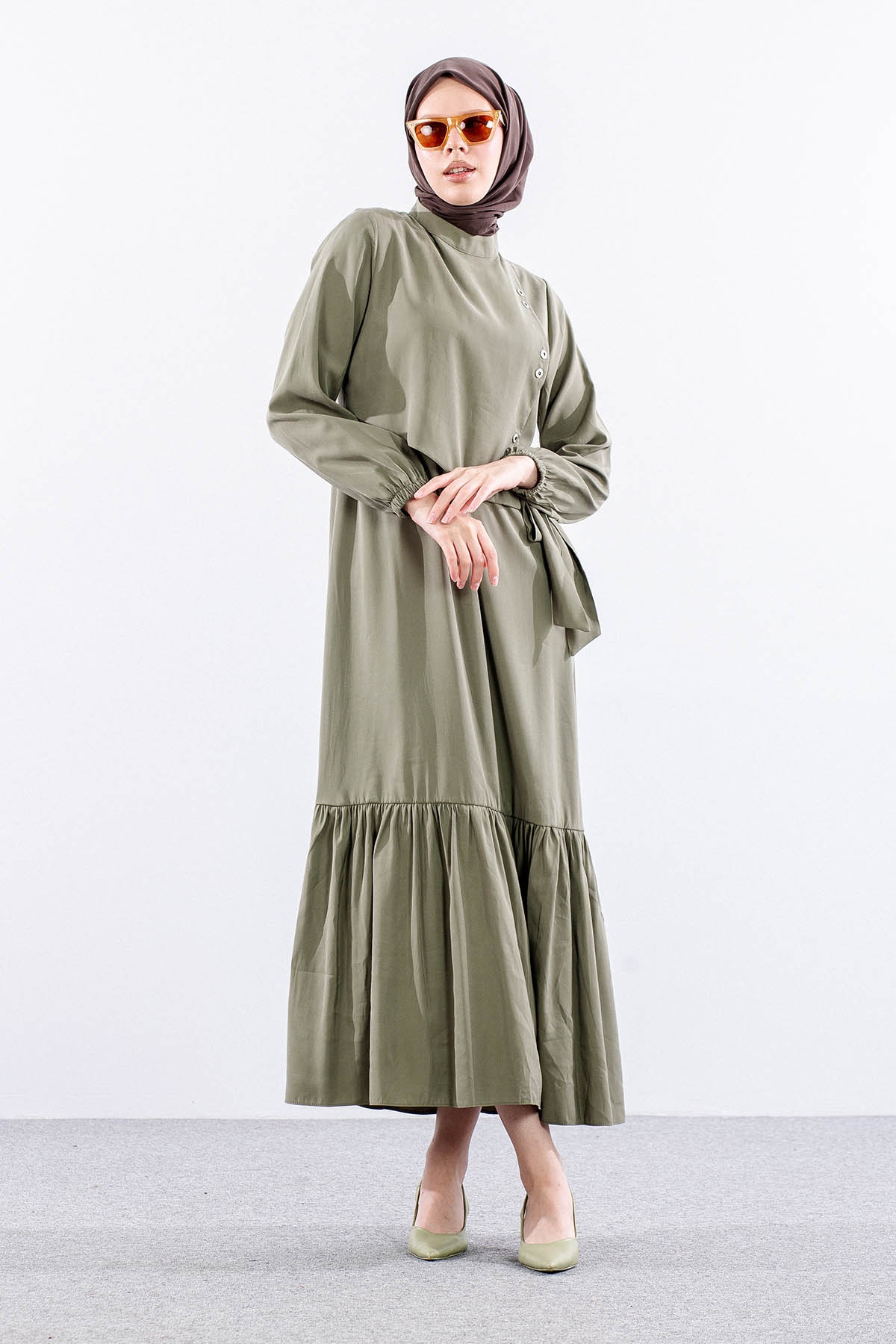 2576 Elbise 38-48 Kusgozu Detay - A_yesil - 1