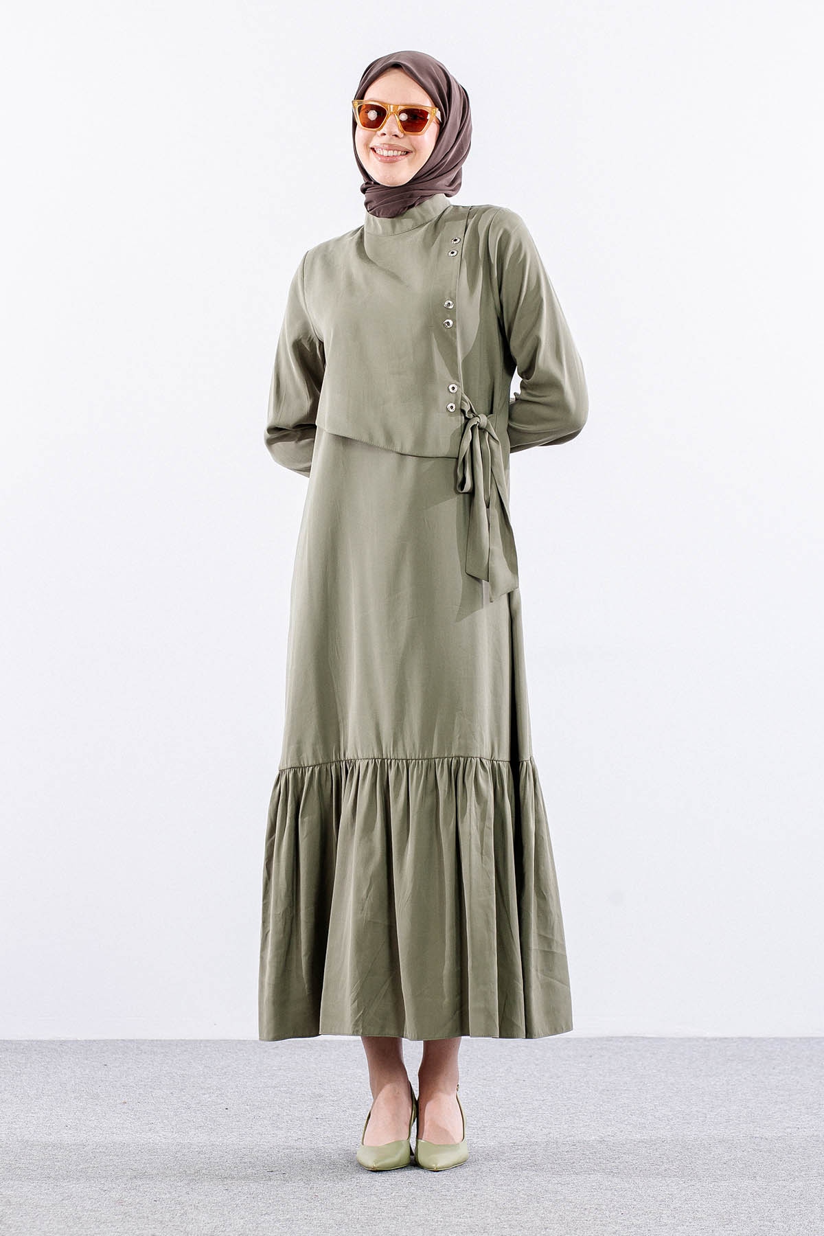 2576 Elbise 38-48 Kusgozu Detay - A_yesil - 3