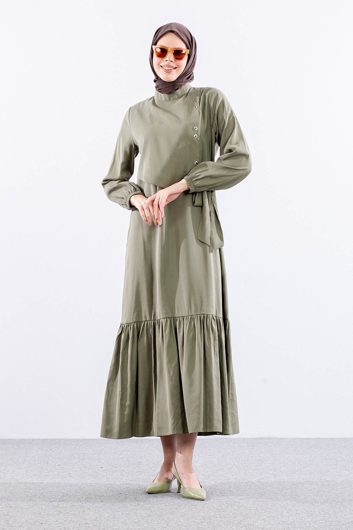 2576 Elbise 38-48 Kusgozu Detay - A_yesil - 4