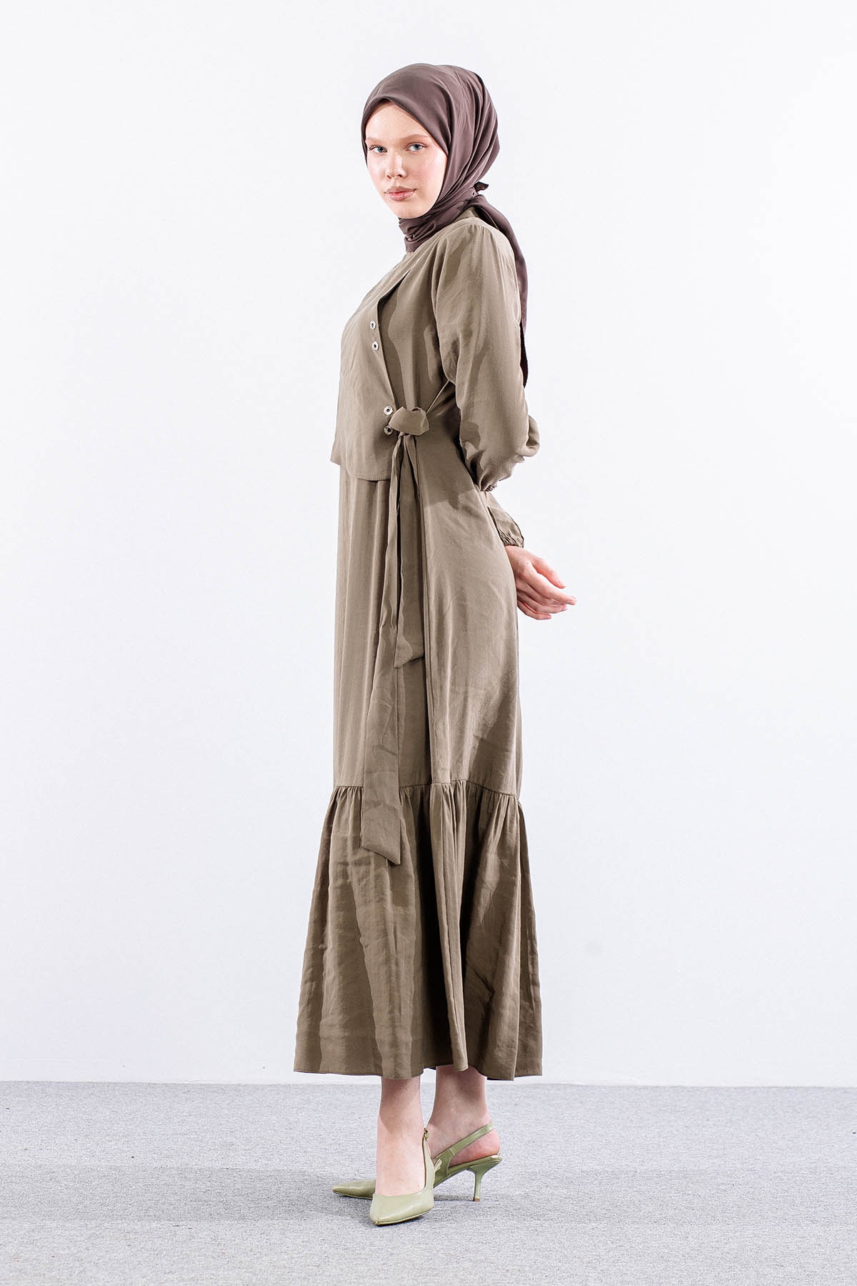 2576 Elbise 38-48 Kusgozu Detay - Haki - 4