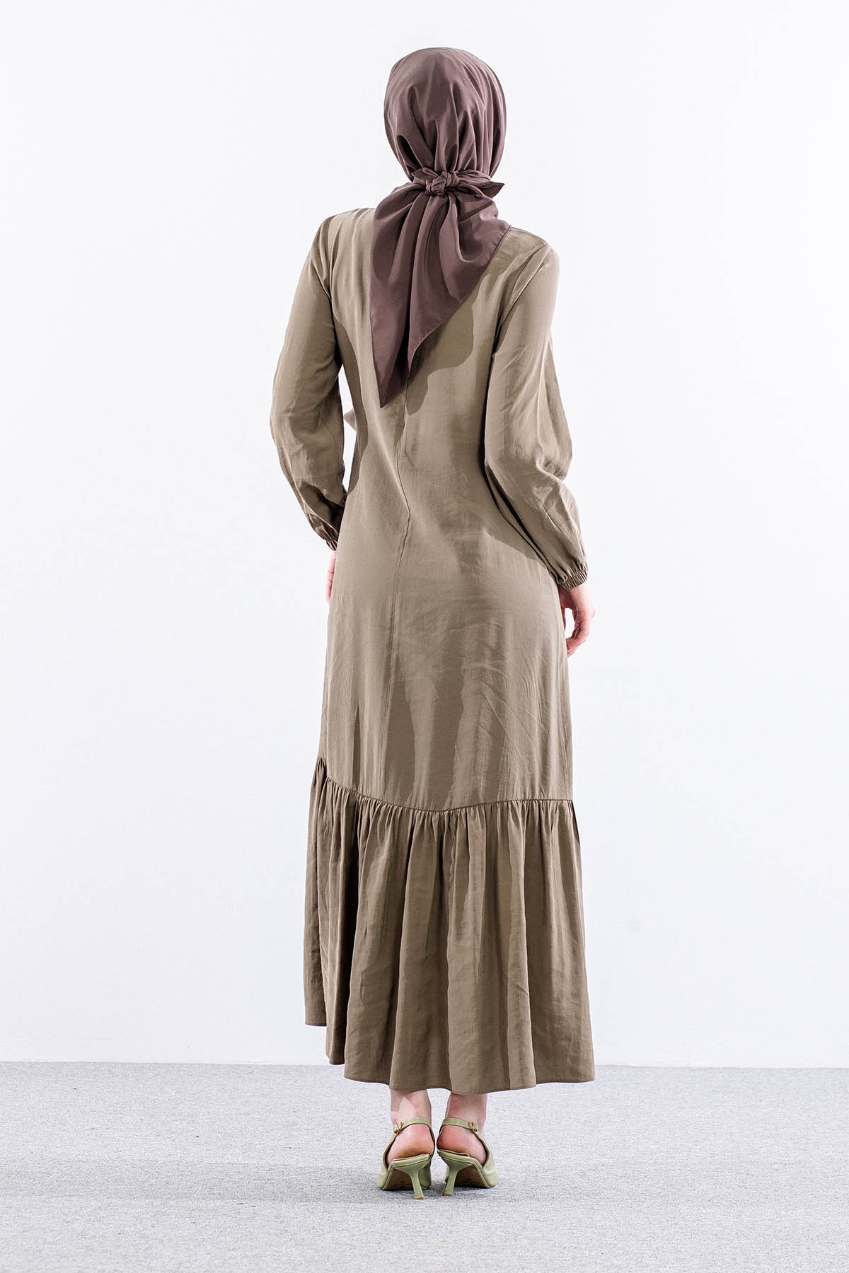 2576 Elbise 38-48 Kusgozu Detay - Haki - 5