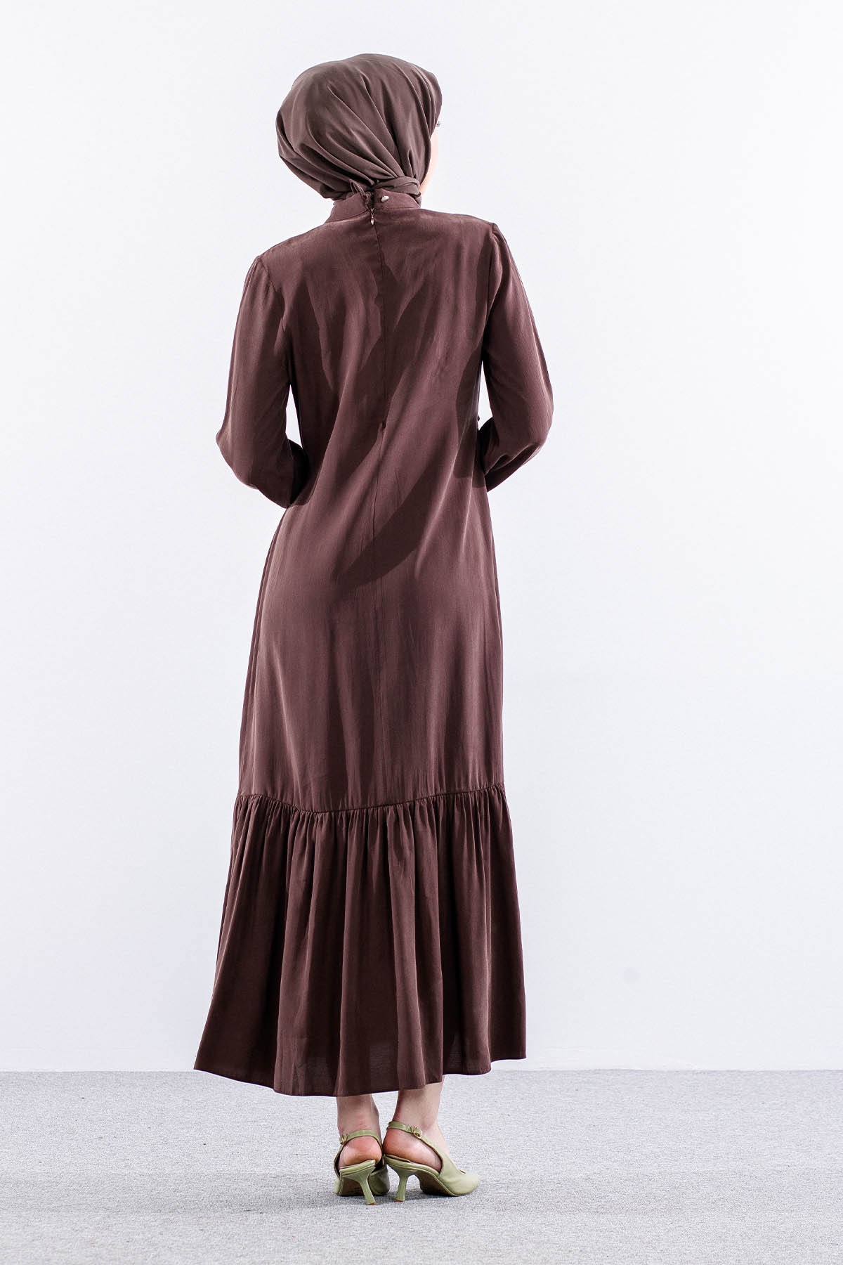 2576 Elbise 38-48 Kusgozu Detay - Kahve - 5