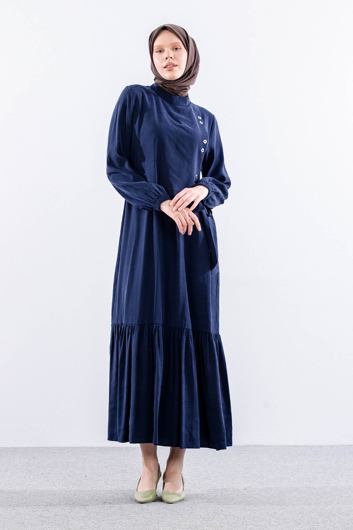 2576 Elbise 38-48 Kusgozu Detay - Lacivert - 1