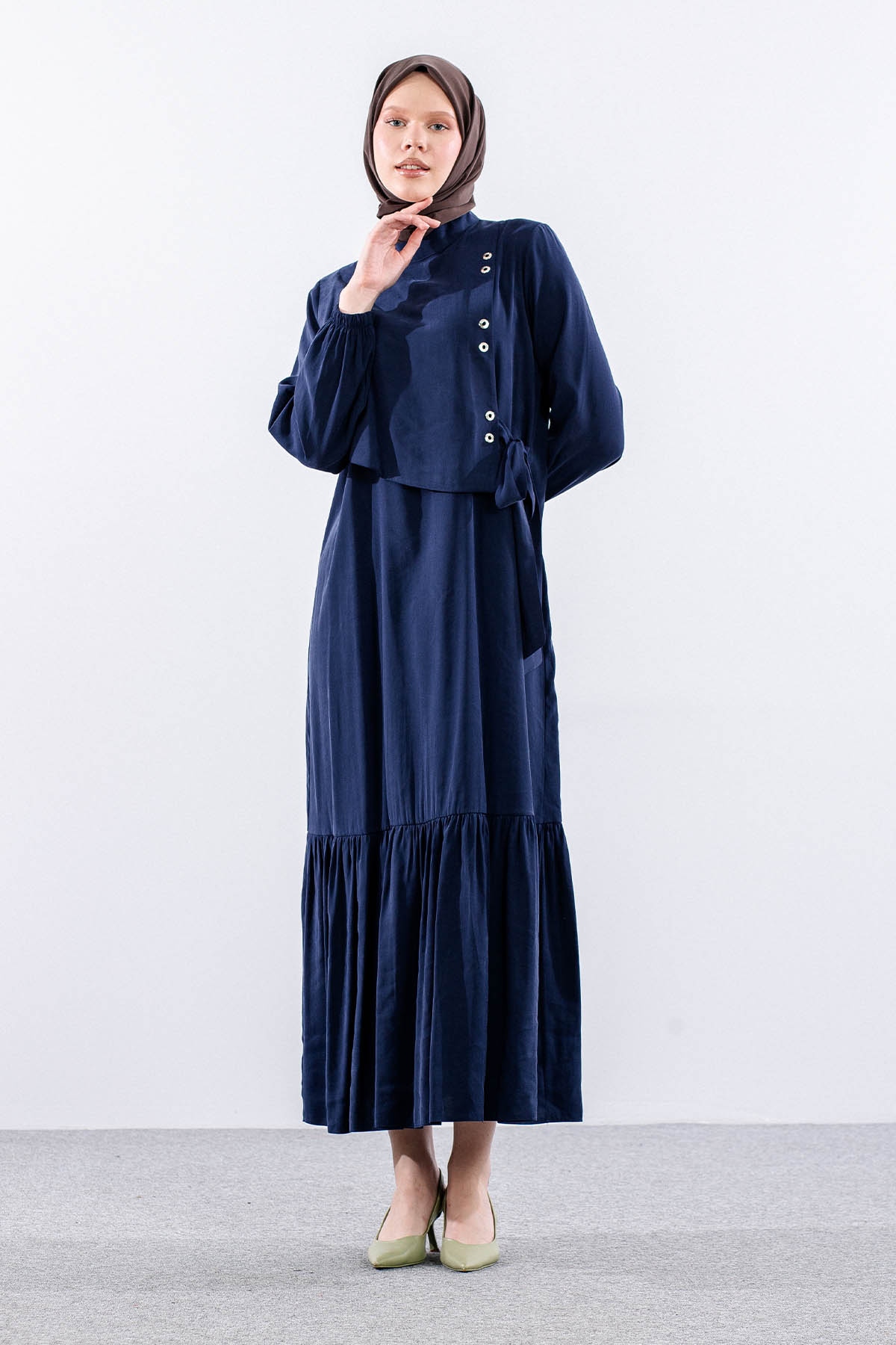 2576 Elbise 38-48 Kusgozu Detay - Lacivert - 2