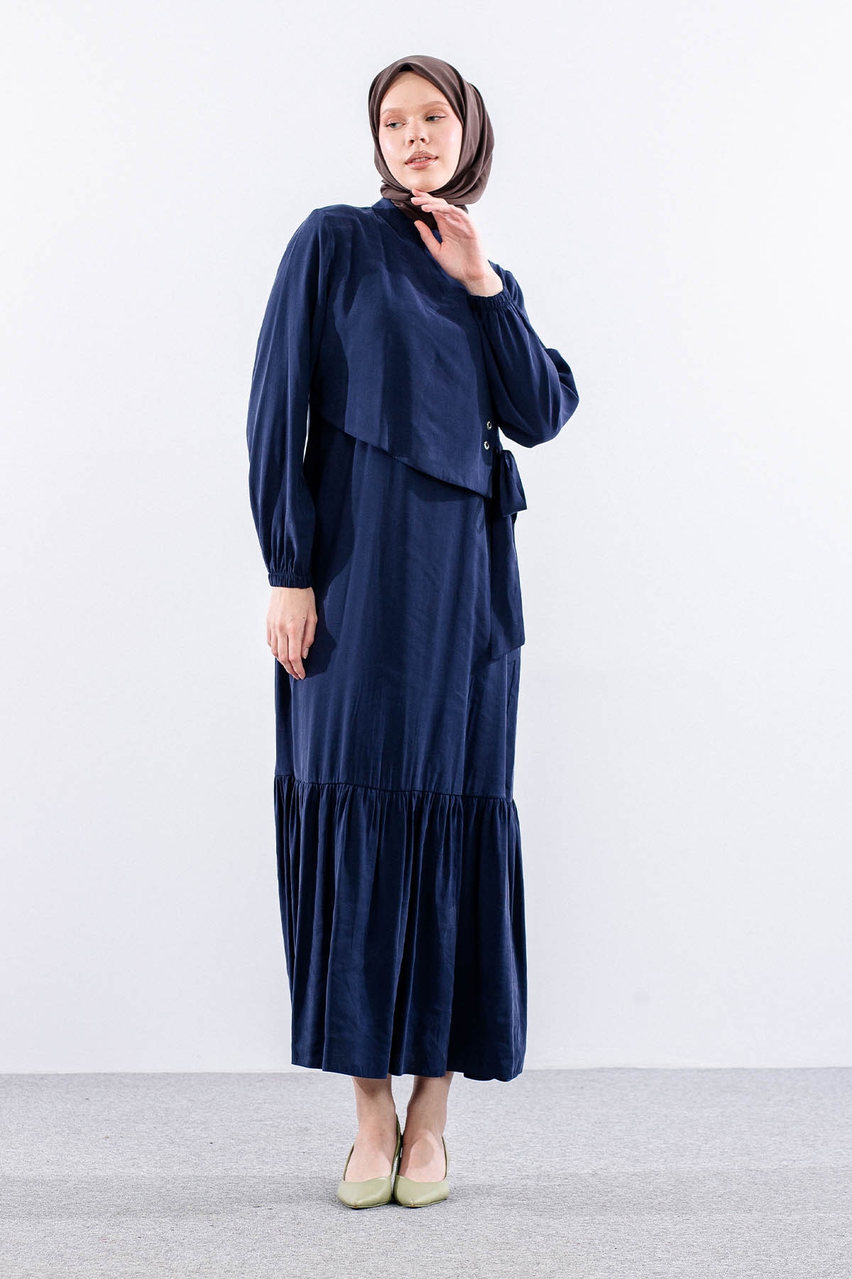 2576 Elbise 38-48 Kusgozu Detay - Lacivert - 3