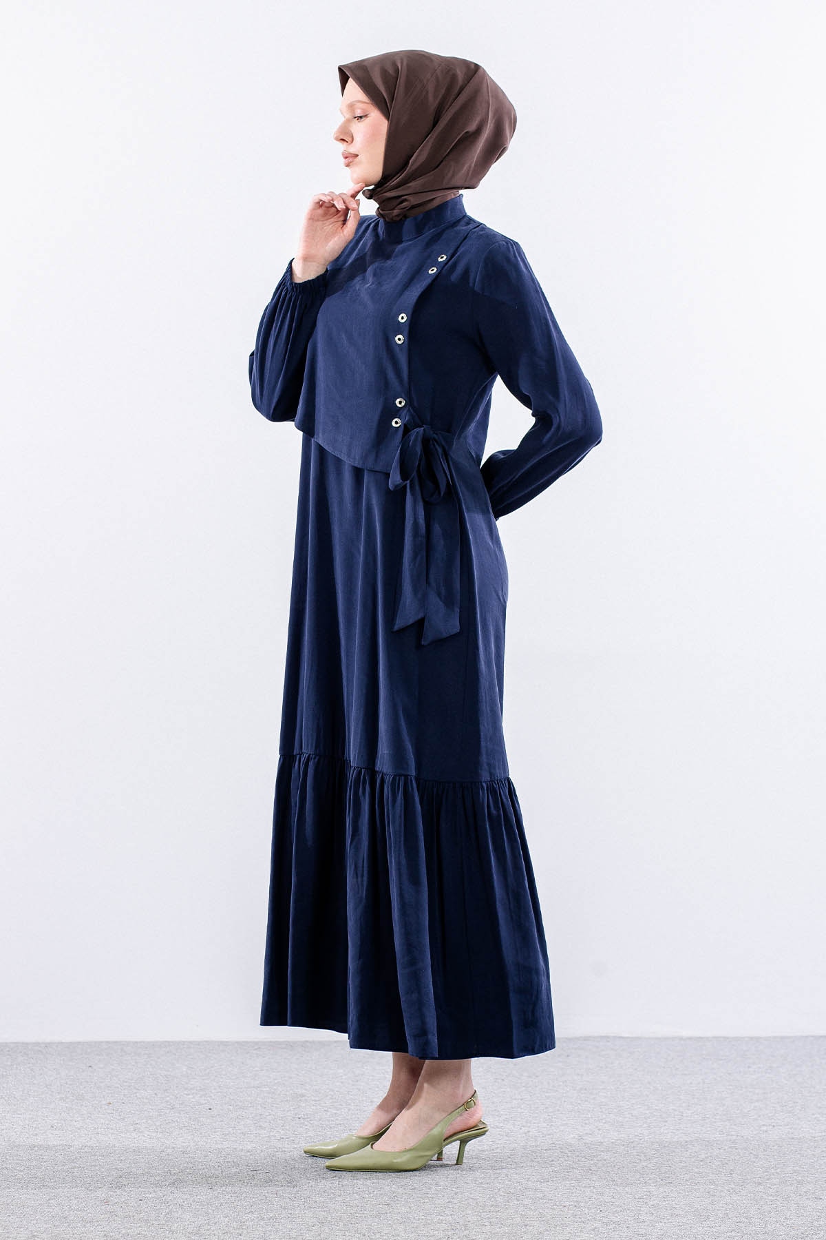 2576 Elbise 38-48 Kusgozu Detay - Lacivert - 4