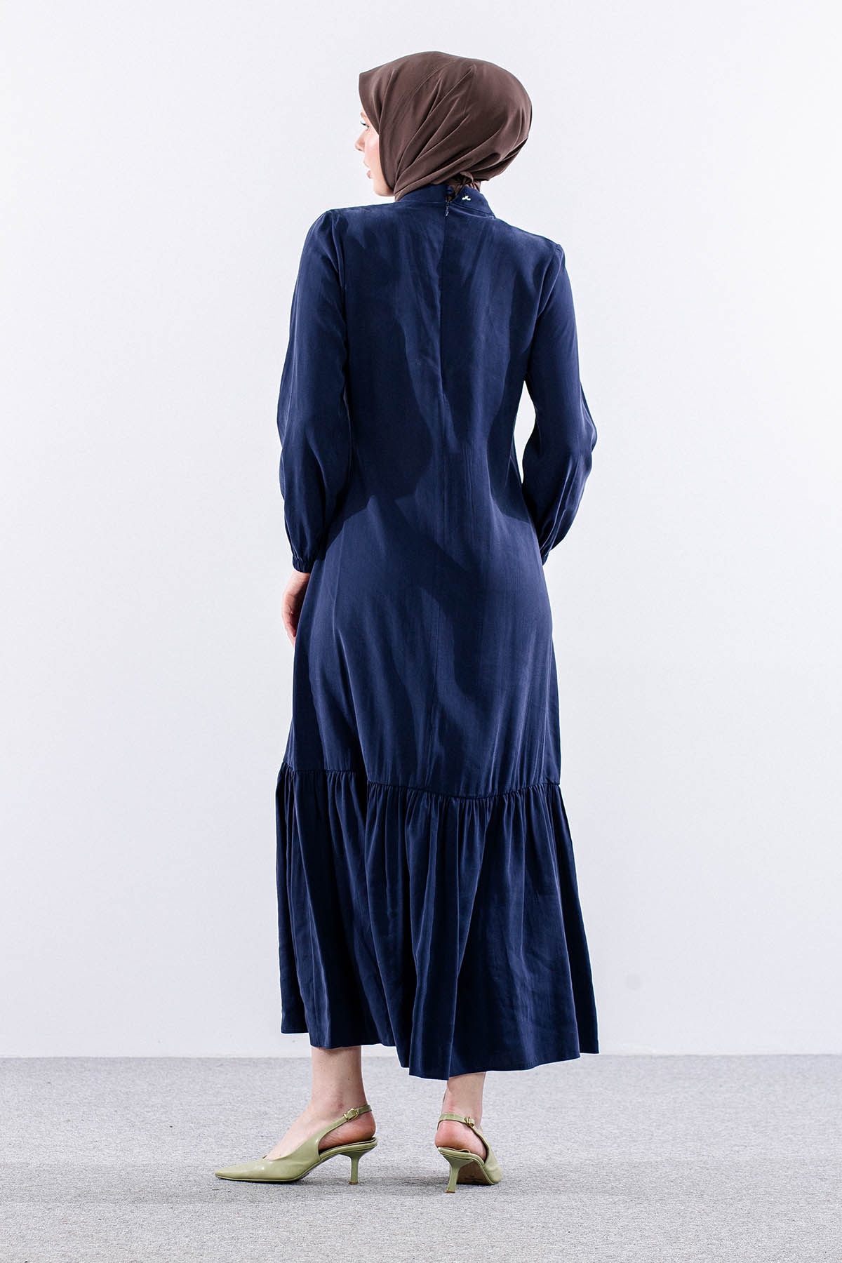 2576 Elbise 38-48 Kusgozu Detay - Lacivert - 5