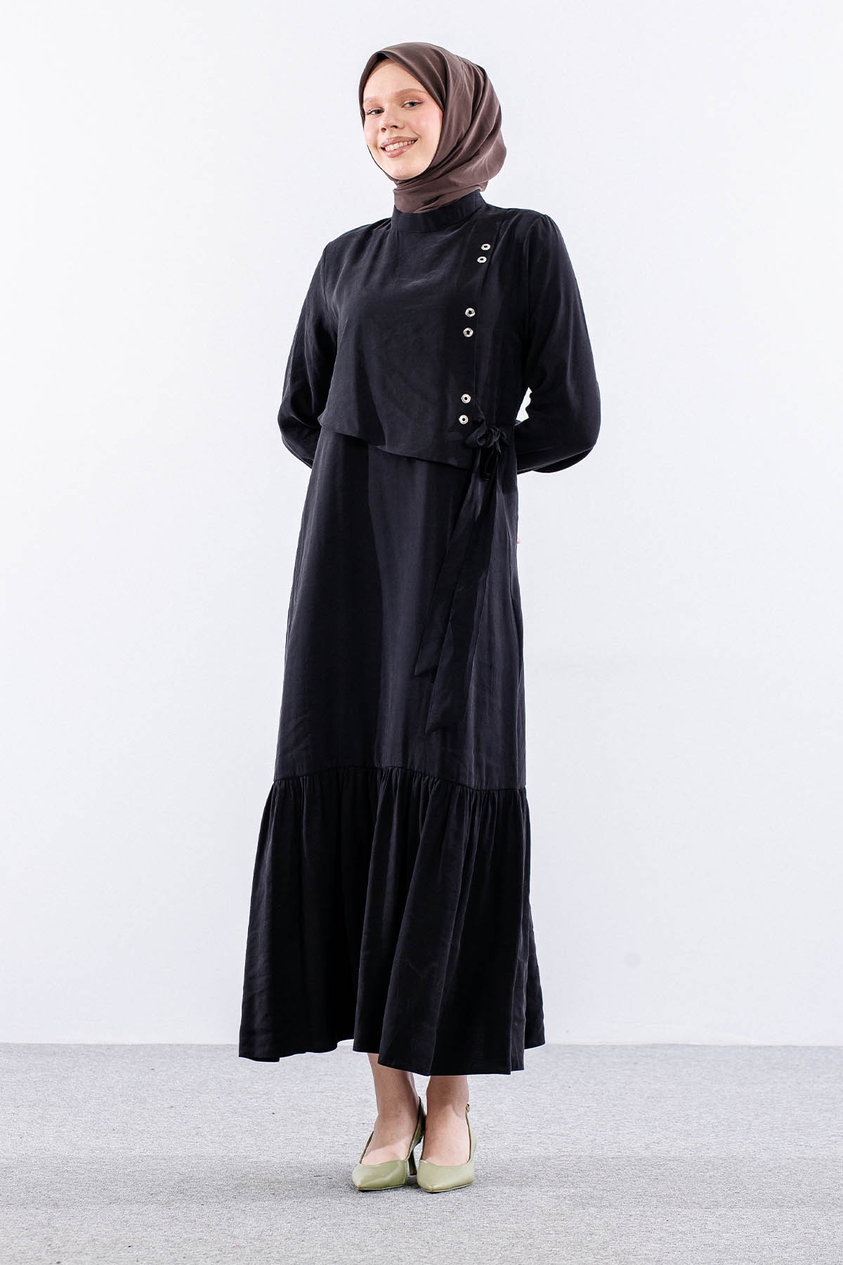 2576 Elbise 38-48 Kusgozu Detay - Siyah - 1