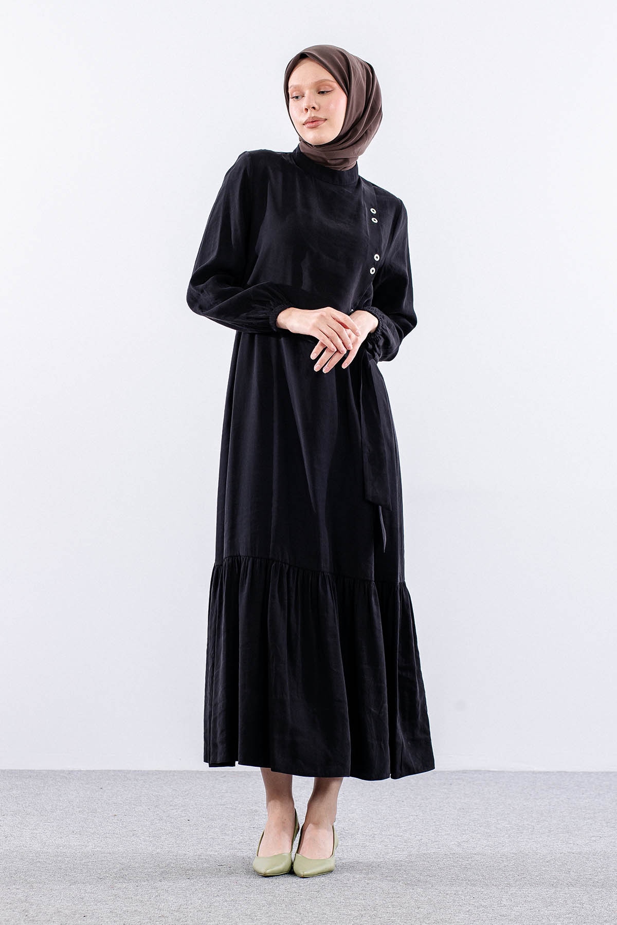 2576 Elbise 38-48 Kusgozu Detay - Siyah - 2