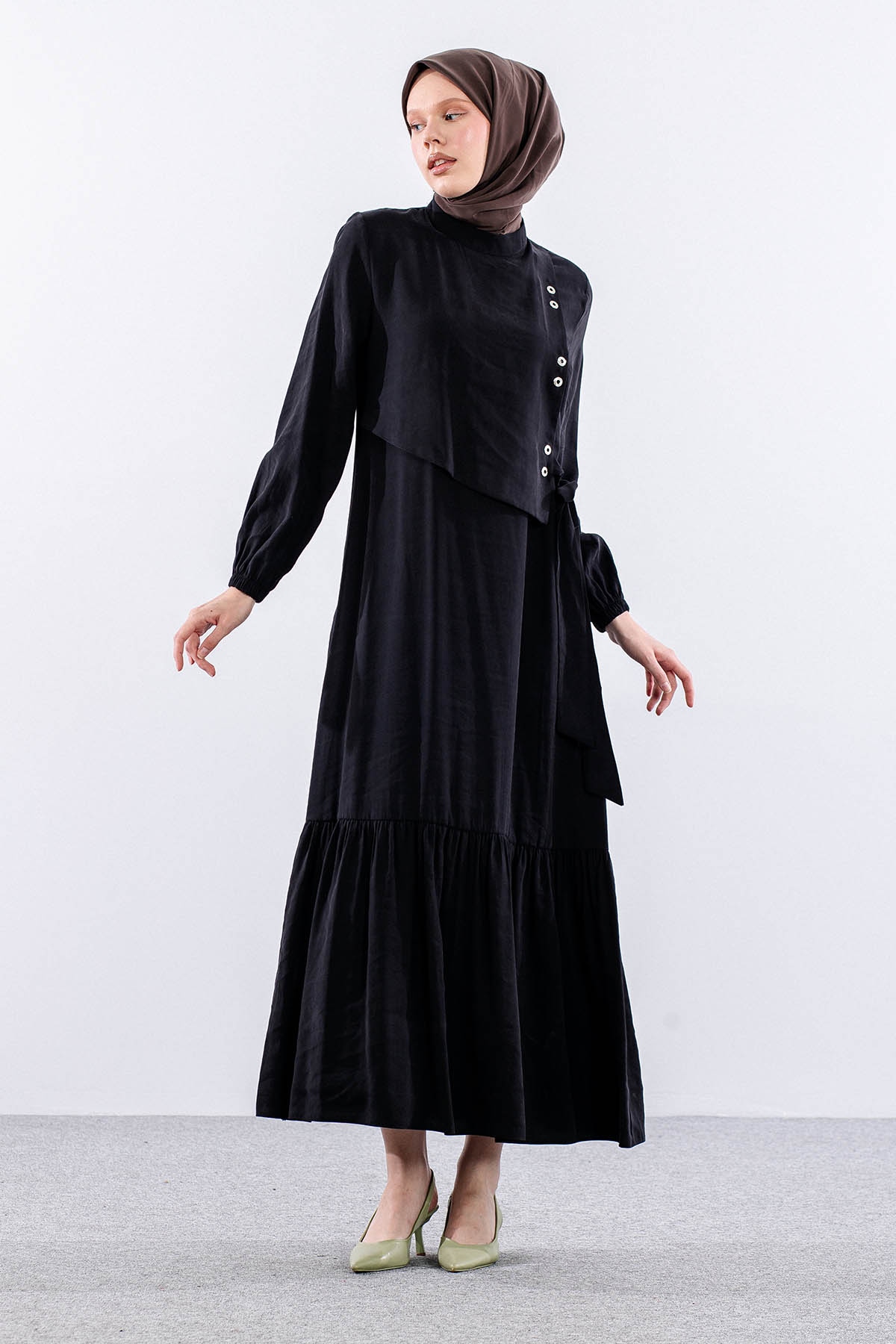 2576 Elbise 38-48 Kusgozu Detay - Siyah - 3