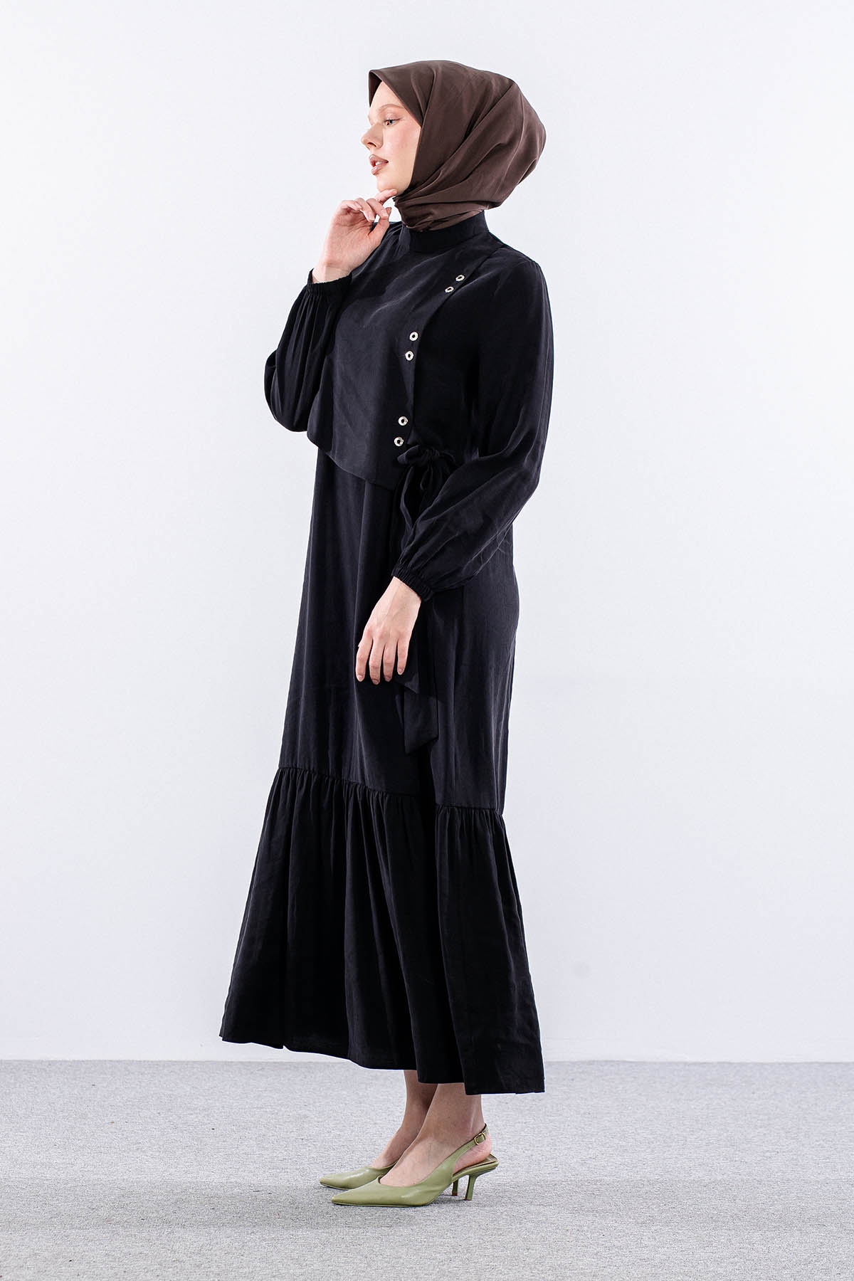 2576 Elbise 38-48 Kusgozu Detay - Siyah - 4