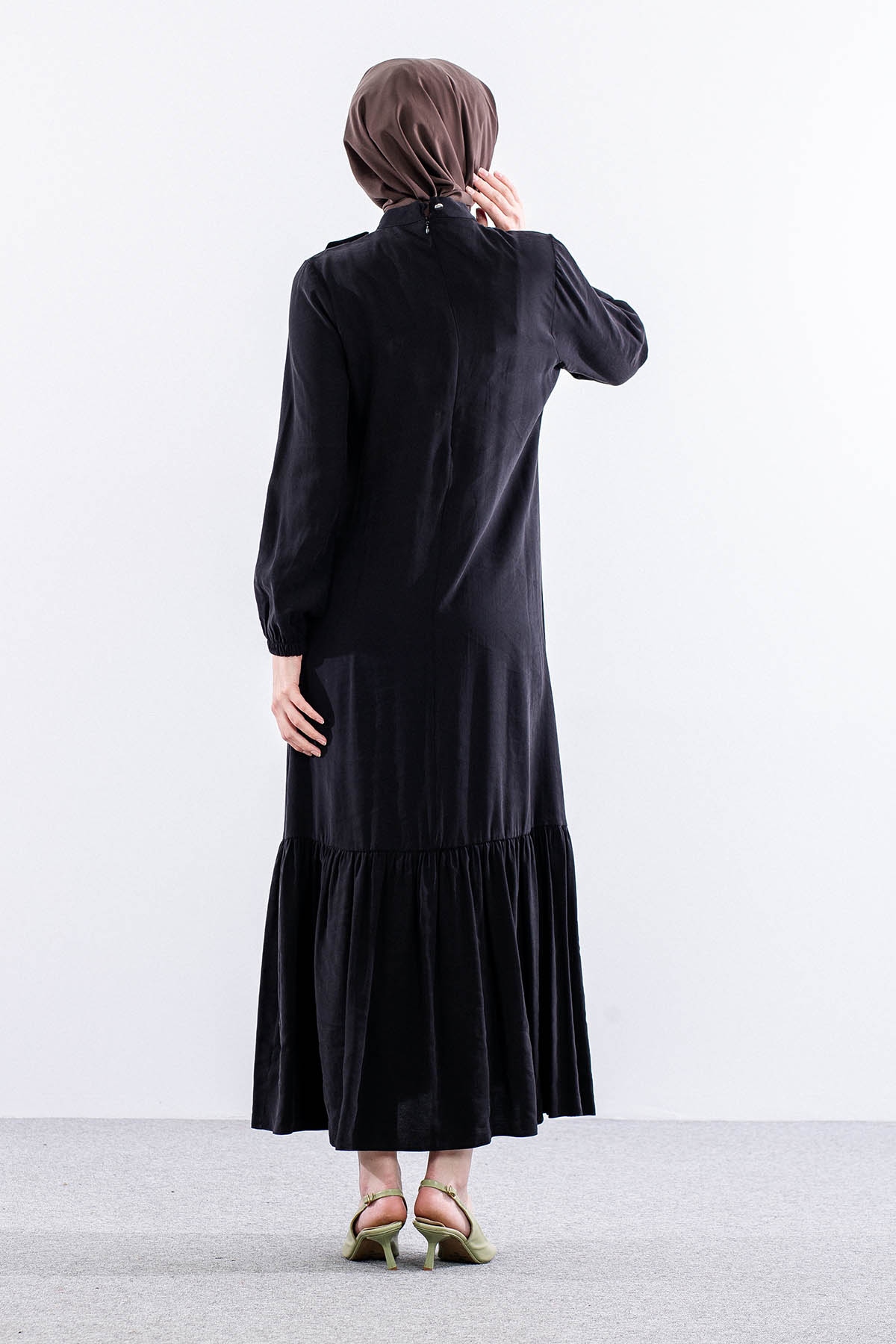 2576 Elbise 38-48 Kusgozu Detay - Siyah - 5