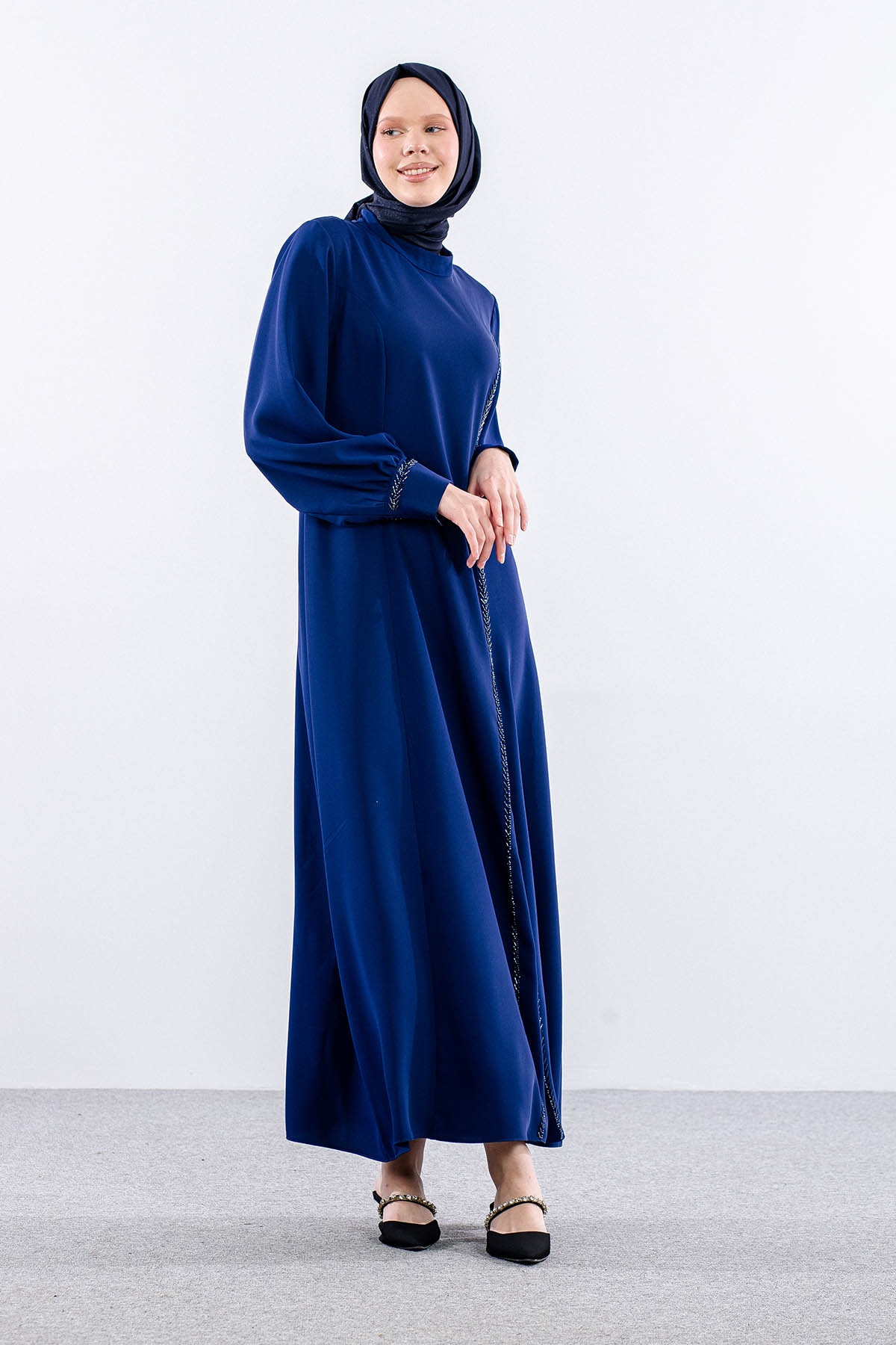 2579 Elbise 42-50 Boncuk ısleme Detay - Sax - 2