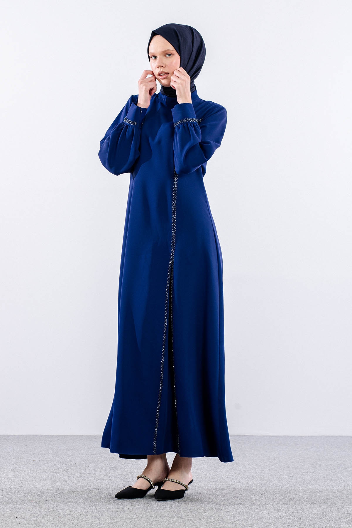 2579 Elbise 42-50 Boncuk ısleme Detay - Sax - 3