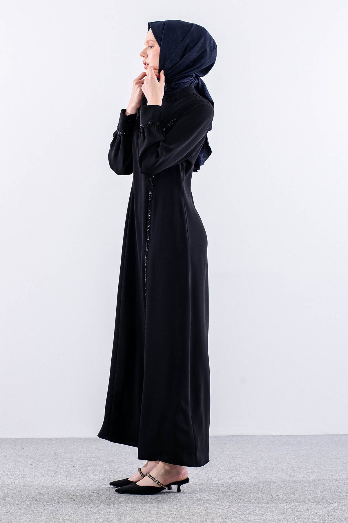 2579 Elbise 42-50 Boncuk ısleme Detay - Siyah - 3