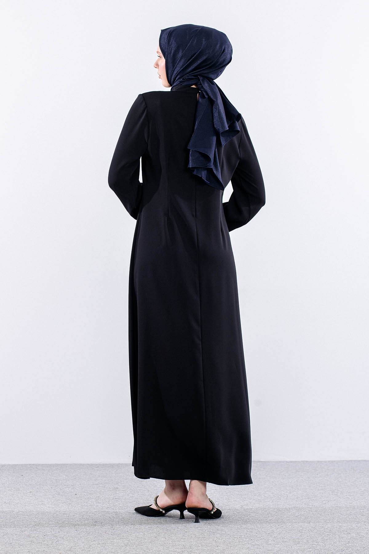 2579 Elbise 42-50 Boncuk ısleme Detay - Siyah - 4