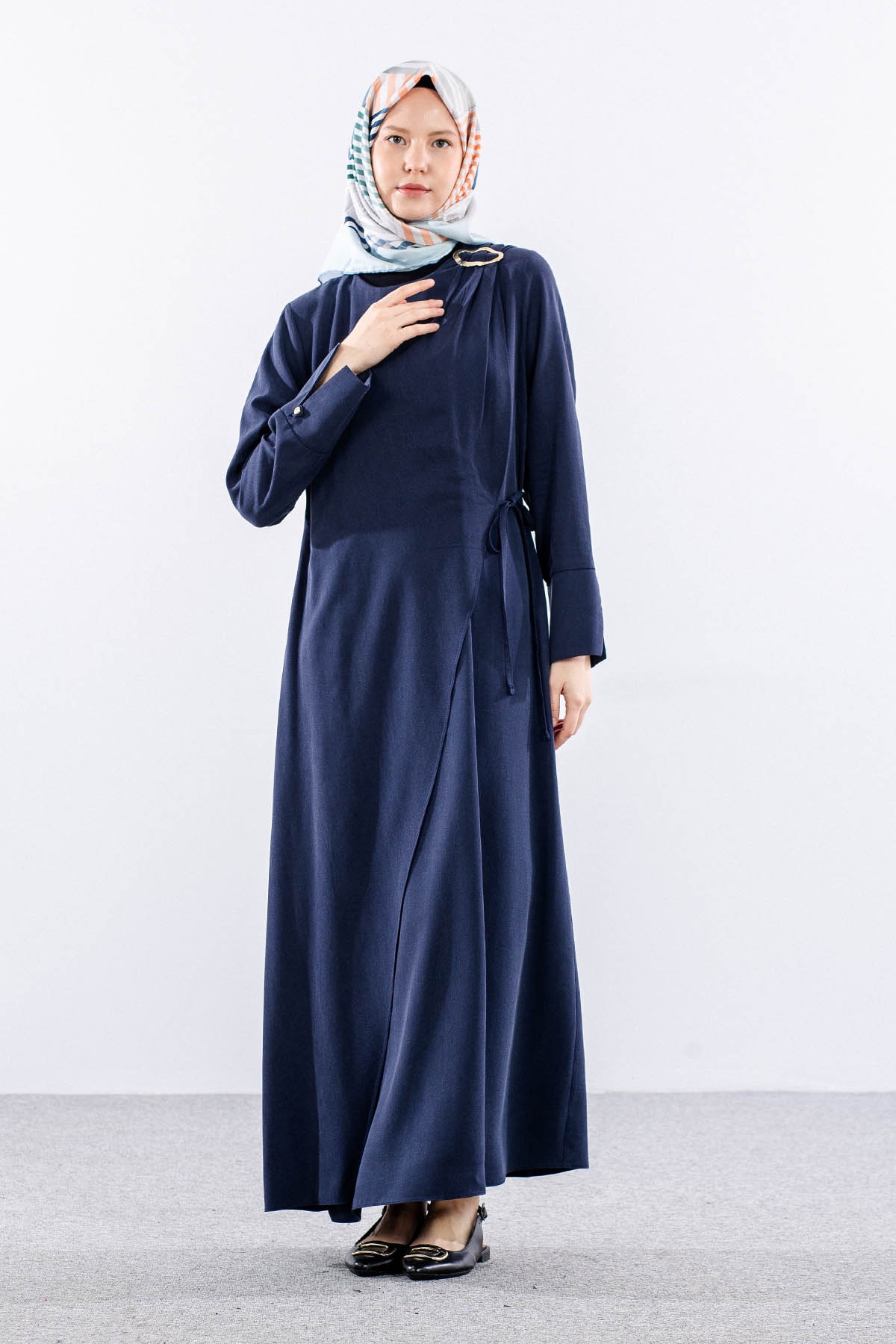 2580 Elbise 38-46 Omuz Toka Detay - Lacivert - 3