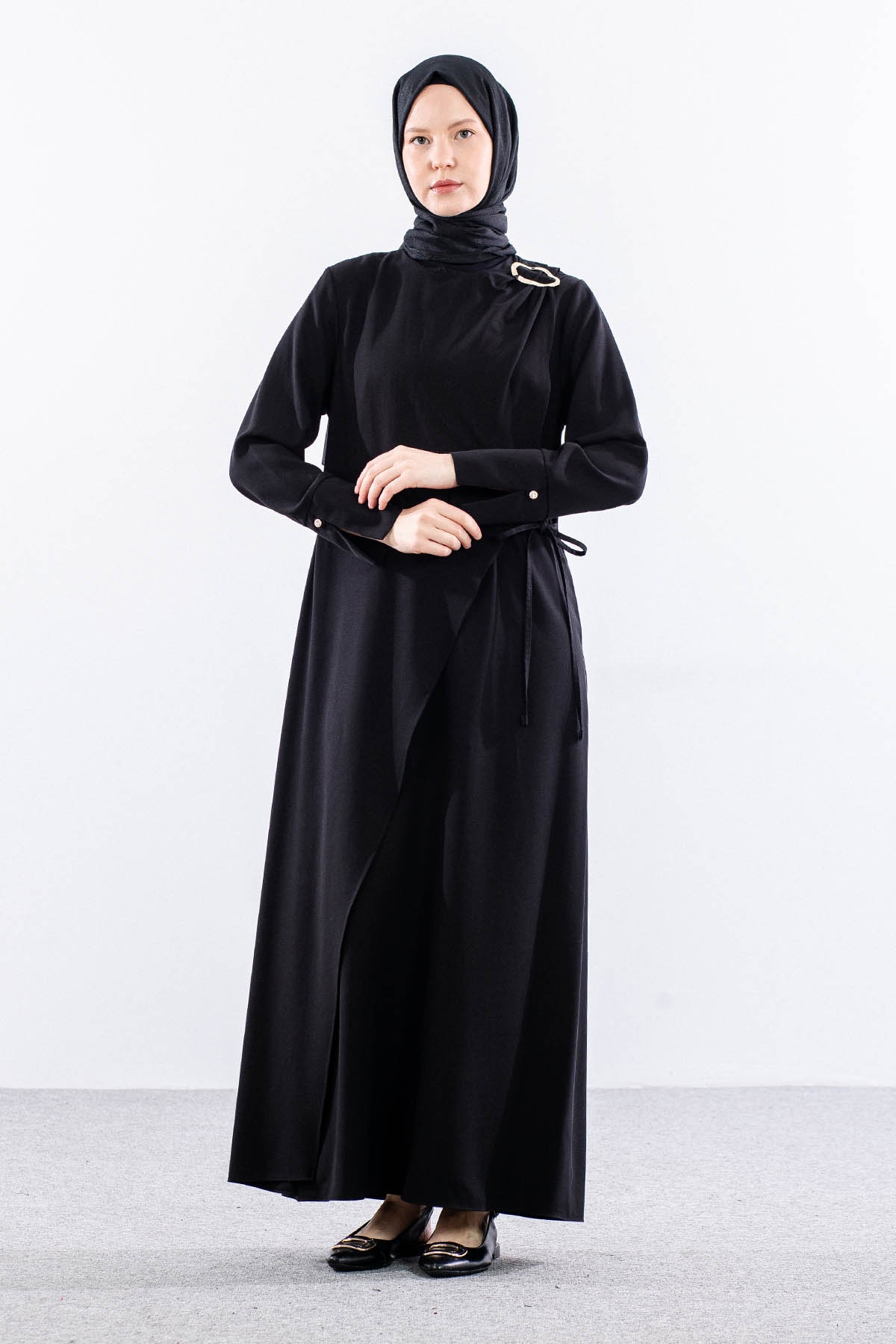 2580 Elbise 38-46 Omuz Toka Detay - Siyah - 2